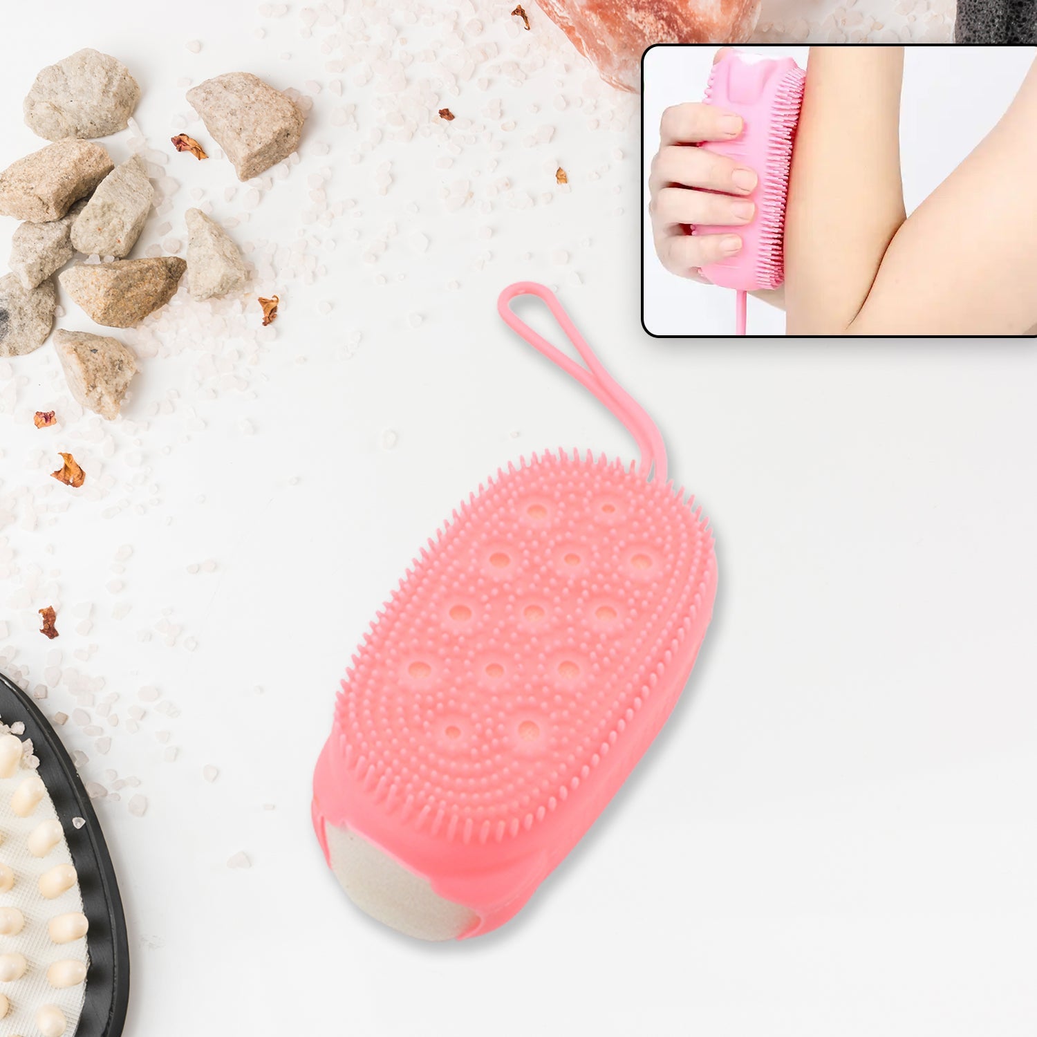 1436 Silicone Super Soft Silicone Bath Brush Double-Sided Body Scrubber Brush for Deep Cleasing Exfoliating, Ultra-Soft Scrubber(1 pc)