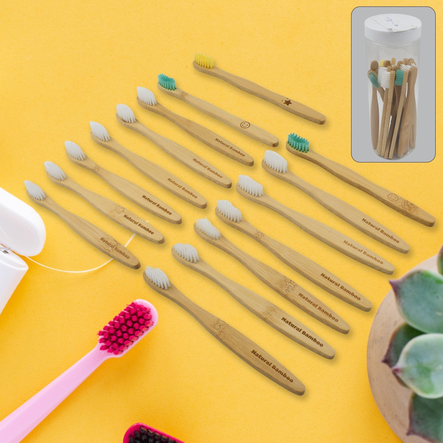 13084 Bamboo Wooden Toothbrush Soft Toothbrush Wooden Child Bamboo Biodegradable Toothbrush, Manual Toothbrush for Adult, Kids (15 pcs set / With Round Box)