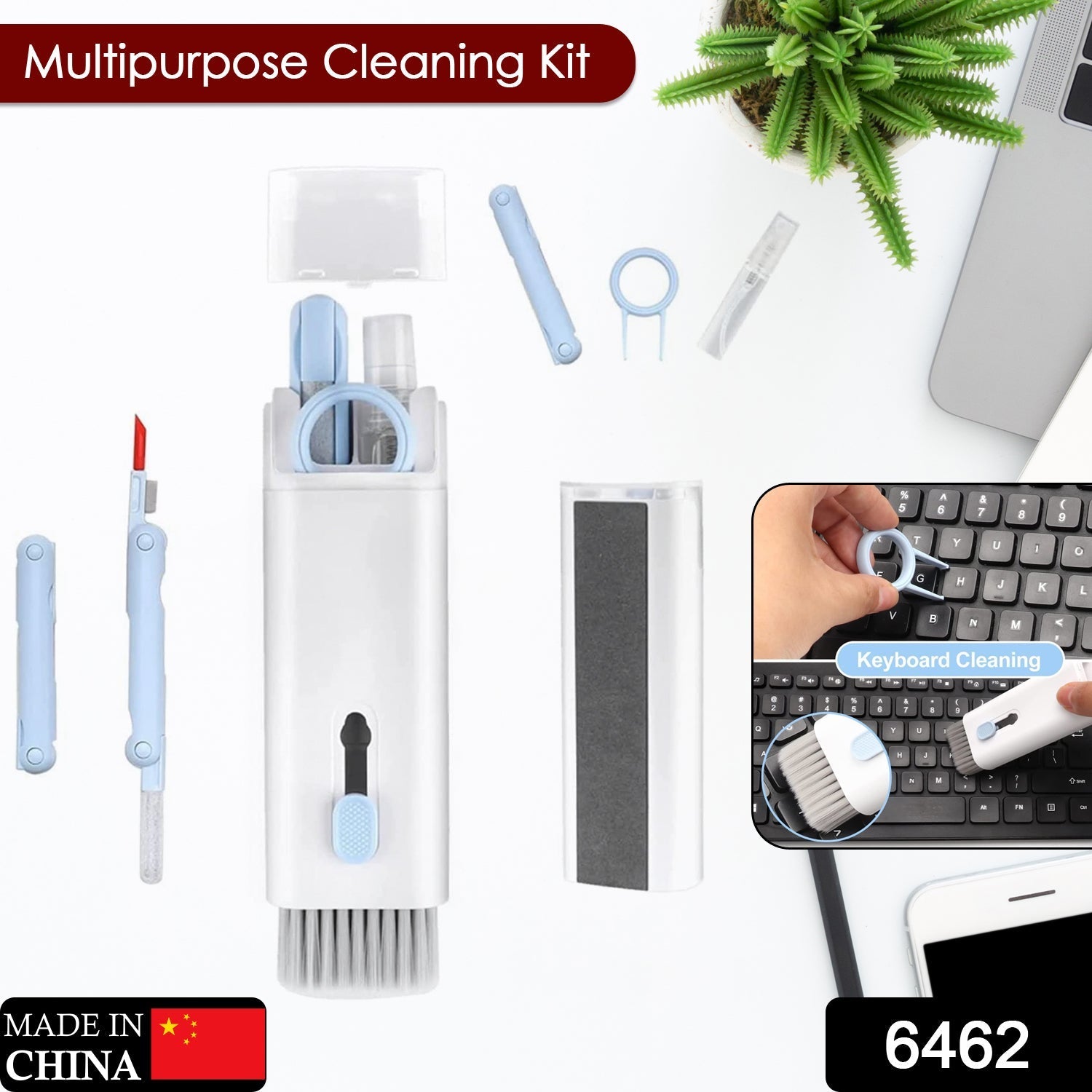 6462 7 in 1 Electronic Cleaner kit, Cleaning Kit for Monitor Keyboard Airpods, Screen Dust Brush Including Soft Sweep, Swipe, Airpod Cleaner Pen, Key Puller and Spray Bottle 02