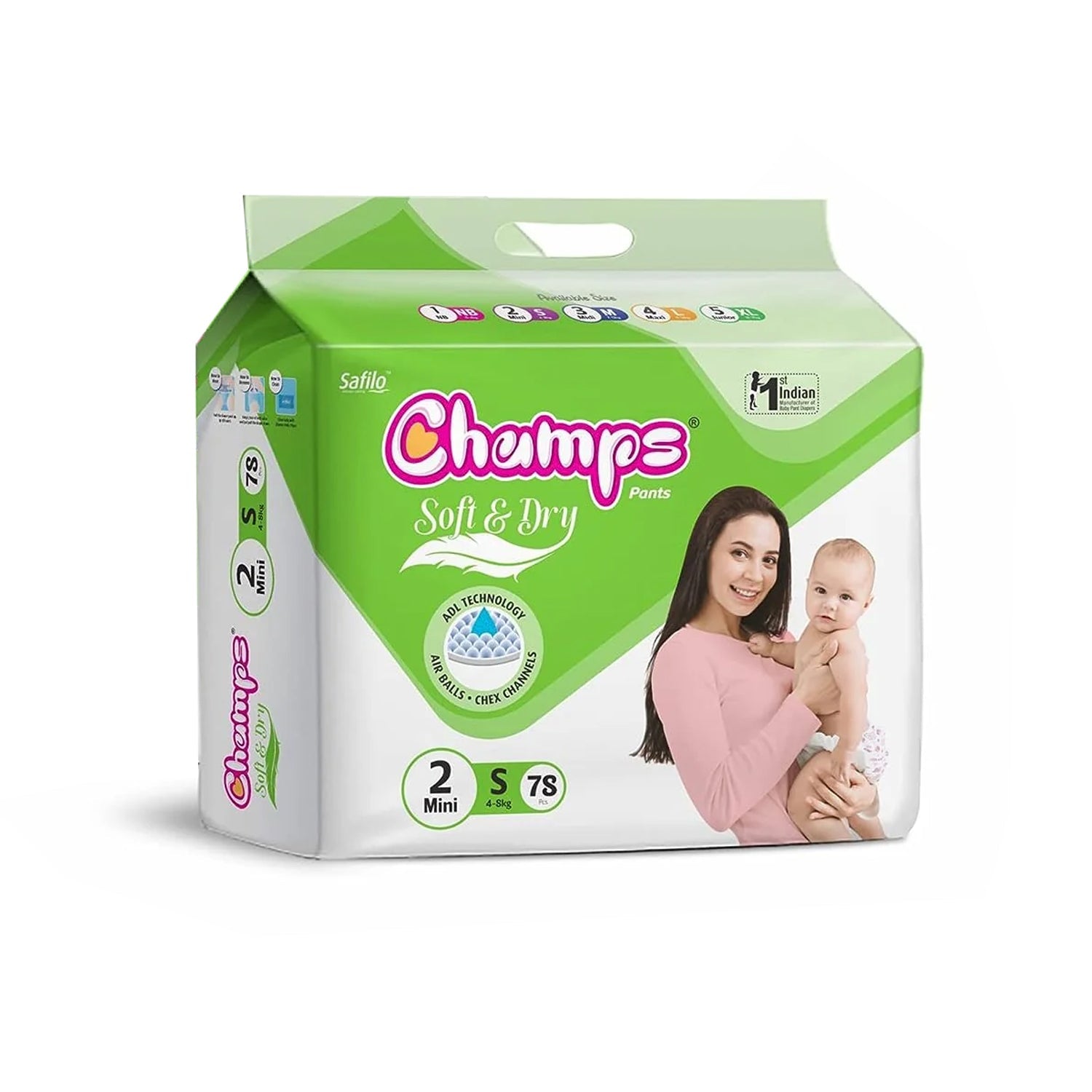 0960 Champs Soft and Dry Baby Diaper Pants 78 Pcs (Small Size S78)
