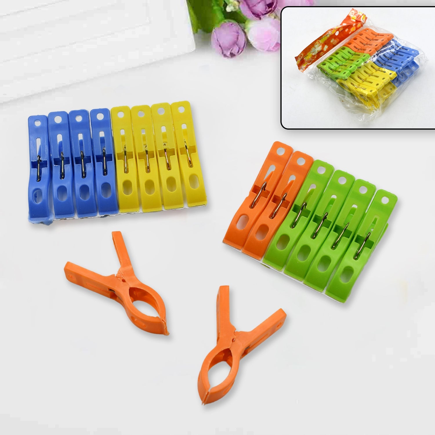 7893A MULTIFUNCTION PLASTIC HEAVY QUALITY CLOTH HANGING CLIPS, PLASTIC LAUNDRY CLOTHES PINS SET OF 16PC