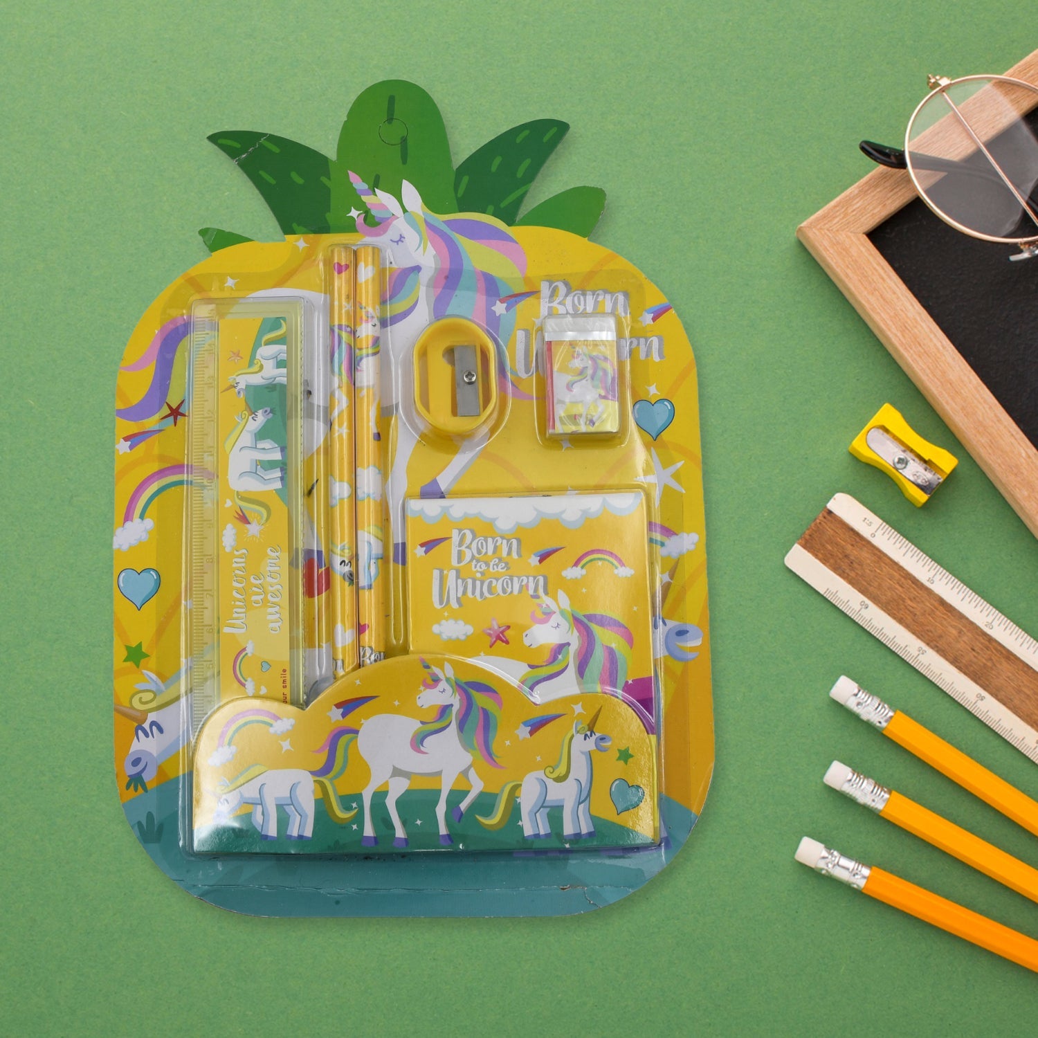 4599 6 PC SET STATIONARY SET INCLUDING PENCIL RULER RUBBER PENCIL SHARPENER SCHOOL, OFFICE PRODUCT GIFT