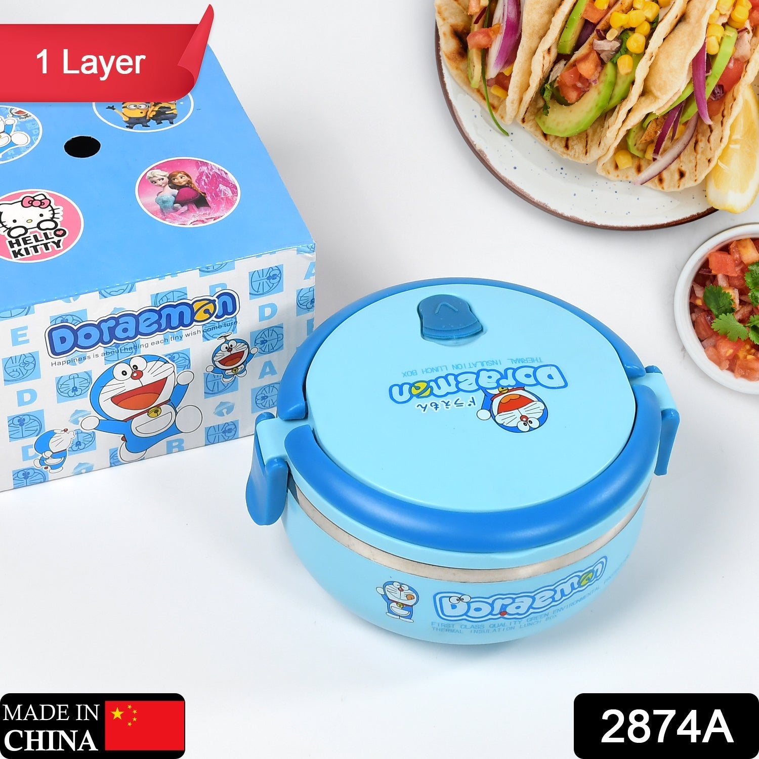2874A Single Layer Doraemon Steel Lunch Box High Quality Premium Lunch Box For Office & School Use