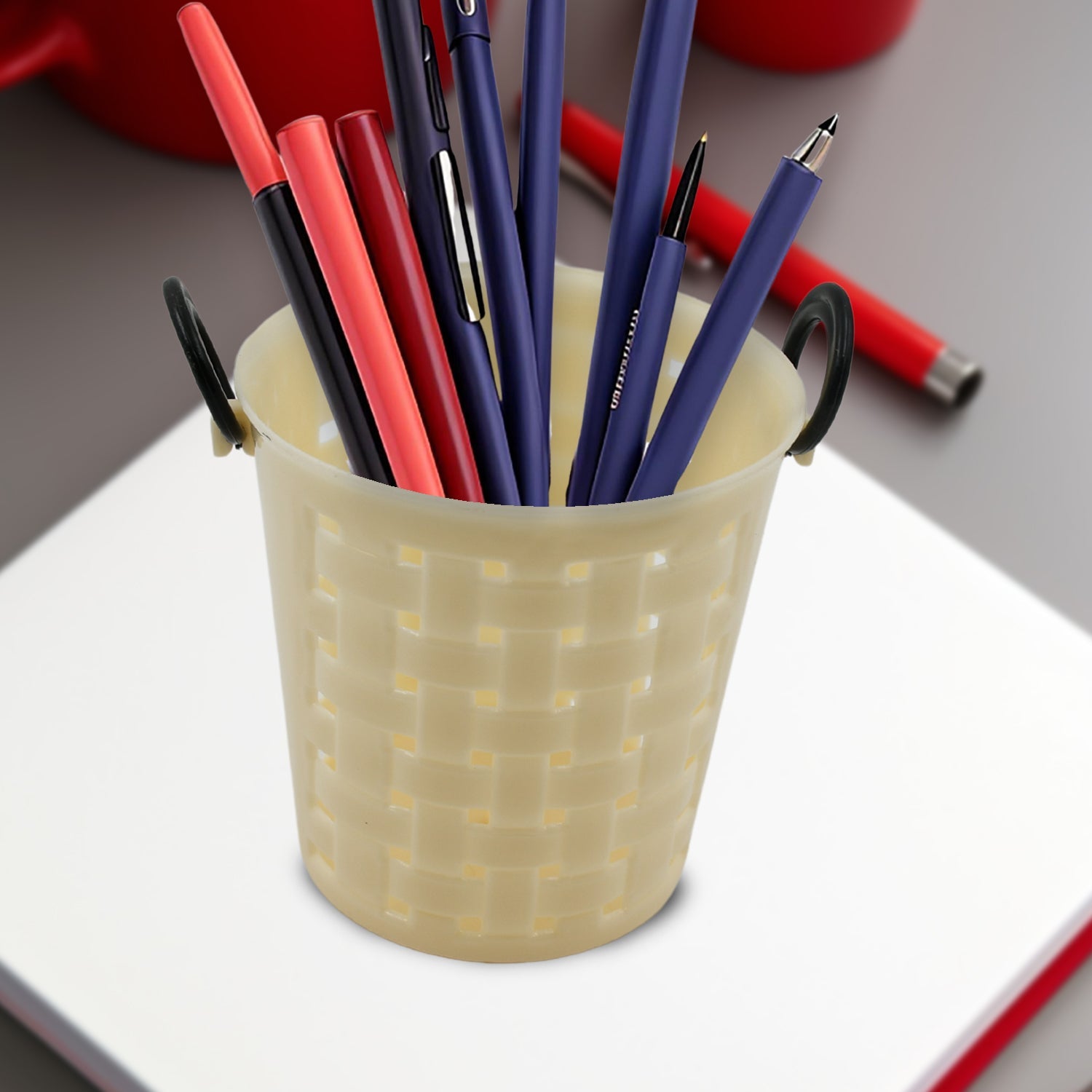 17557 Multifunctional Plastic Round Multi-Purpose Toothpaste Stationary Pen Pencil Holder, Mini Desk Office Desktop Stationery Organizer Bathroom Shelves for Adults (1 Pc)