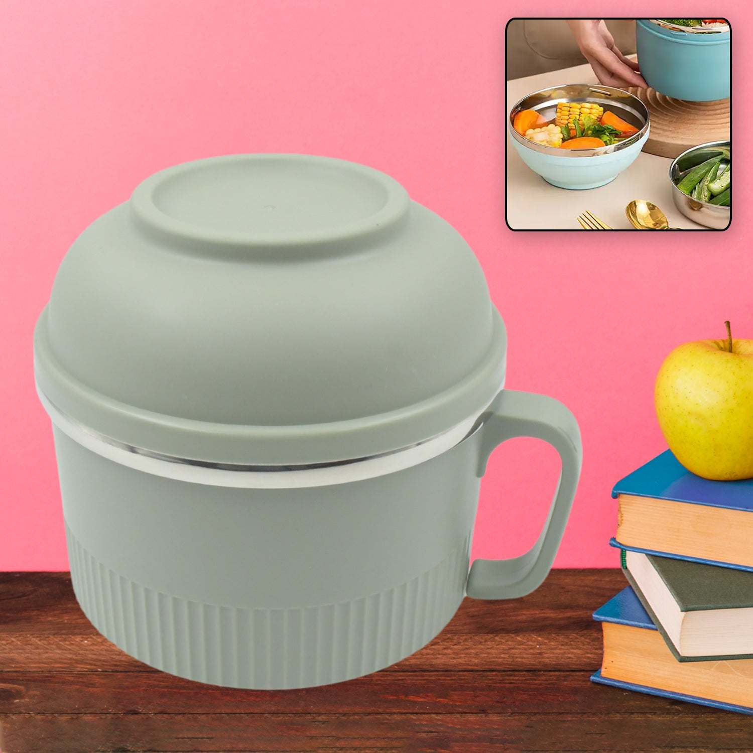 5843 Vacuum Food Flask, Insulation Large Capacity Double Layer Structure Non Slip Labor Saving and Safe Stainless Steel Inner Tank Lunch Box/ Noodle Bowl for Camping Picnic for School Office Outdoor (1 Pc)