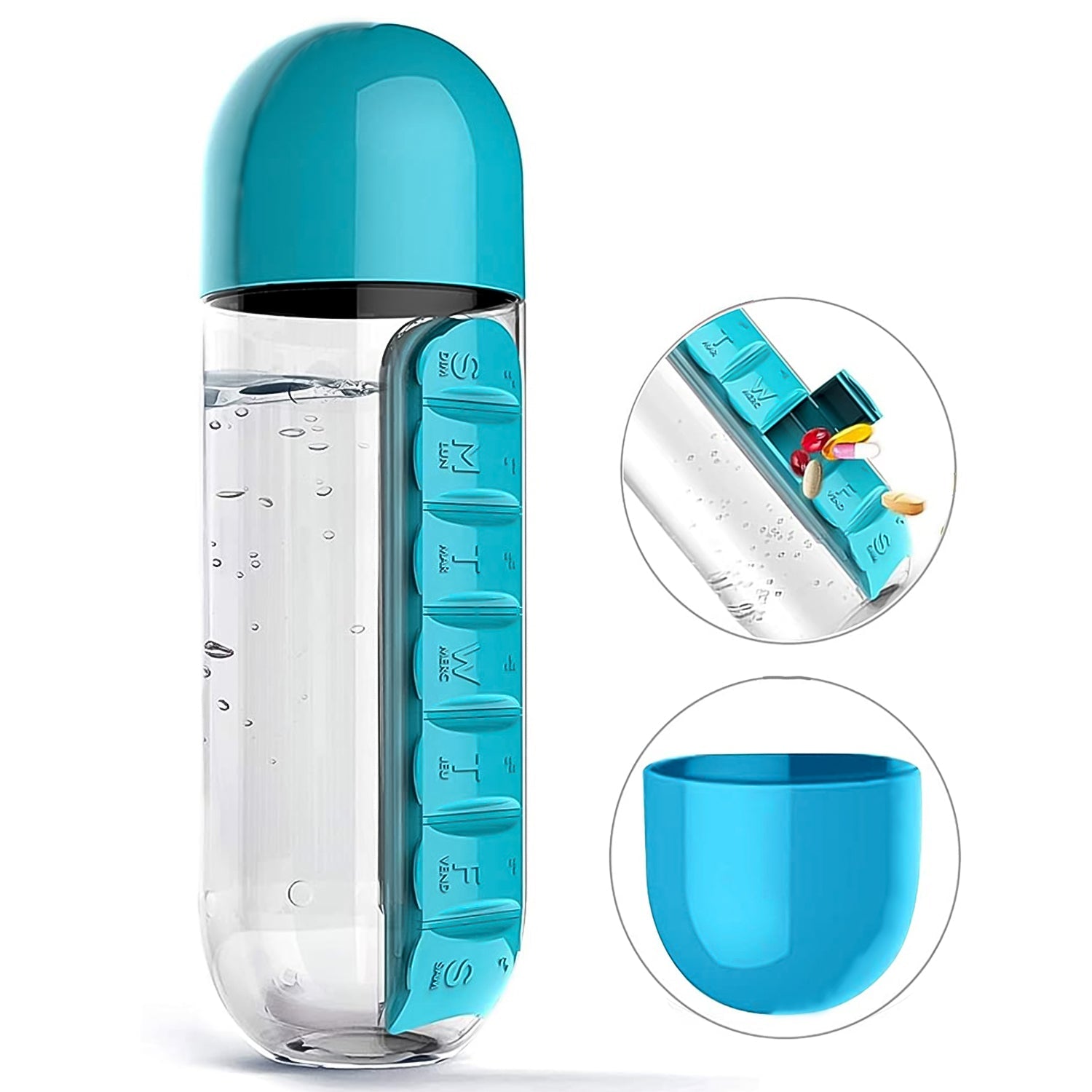 12911 Pill & Vitamin Bottle, Water Bottle Multi Functional Use for Traveling & Outdoor Use Water Bottle, Travelling kit, Summer Special Bottle (600 Ml / Mix Color )