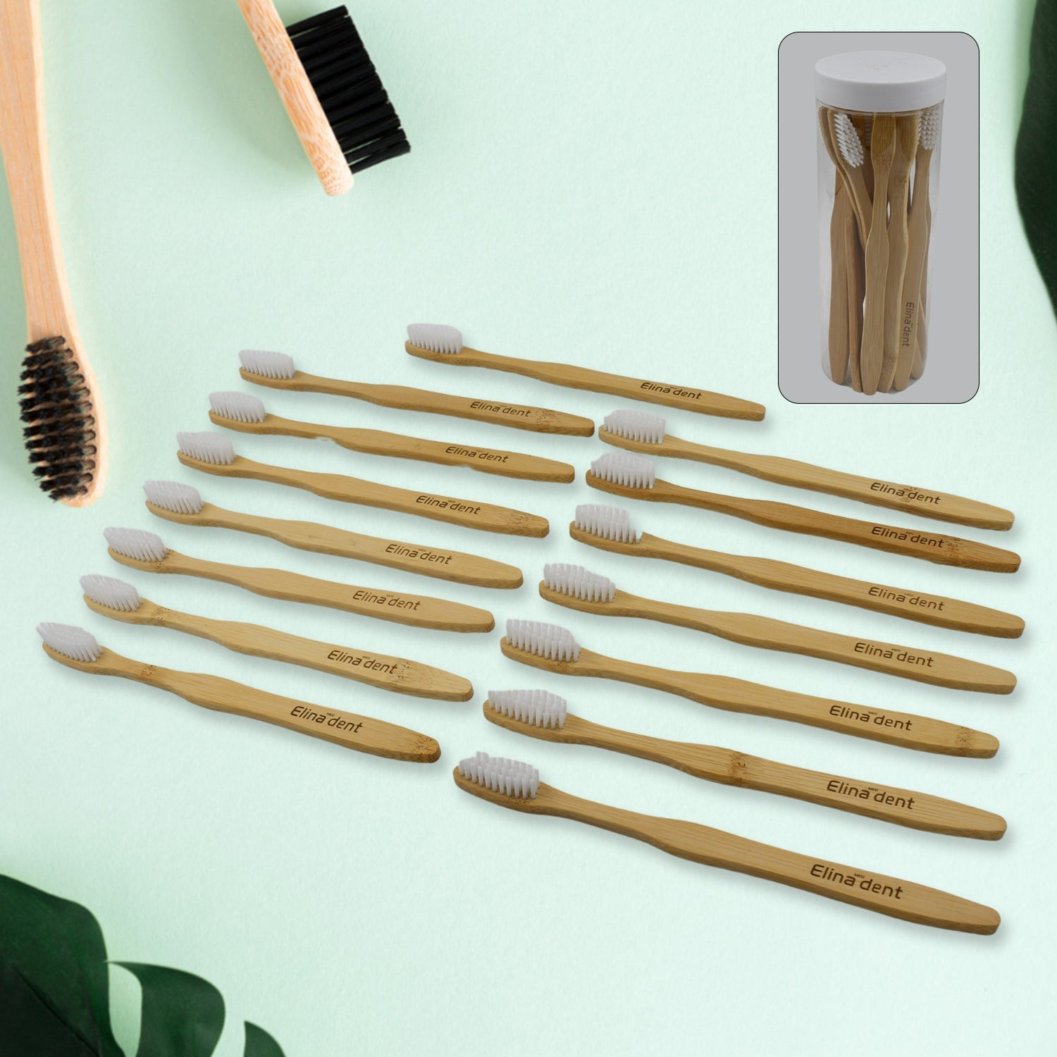 13079 Bamboo Wooden Toothbrush Soft Toothbrush Wooden Child Bamboo Biodegradable Toothbrush, Manual Toothbrush for Adult, Kids (15 pcs set / With Round Box)