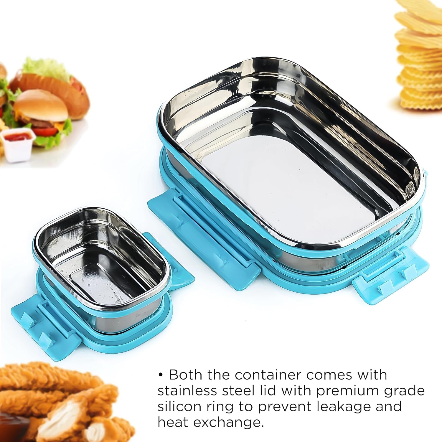 Premium Stainless Steel Lunch Box for Kid, 2 Containers Lunch Box, Perfect Size Meal Lunch Box Set for Office, School and Travelling Tiffin Box (1000 ML+ 200 ML Approx)