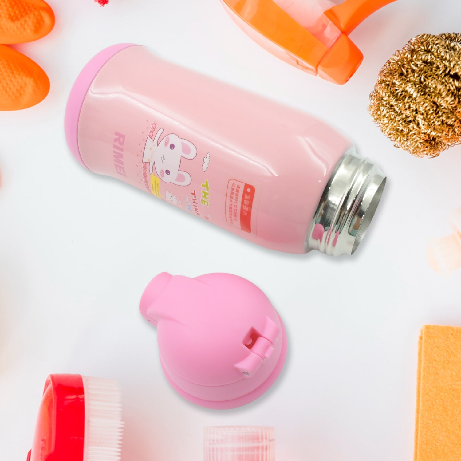 12545 Premium Stainless Steel Insulated Sipper Bottle Print Water FlaskCartoon Vacuum Hot Cold For Kids / Travelling Water Bottle for Kids with Pop up Straw, Double Wall Thermos with Straw & Bottle Zippe Cover For office/Gym/School (500 ML)