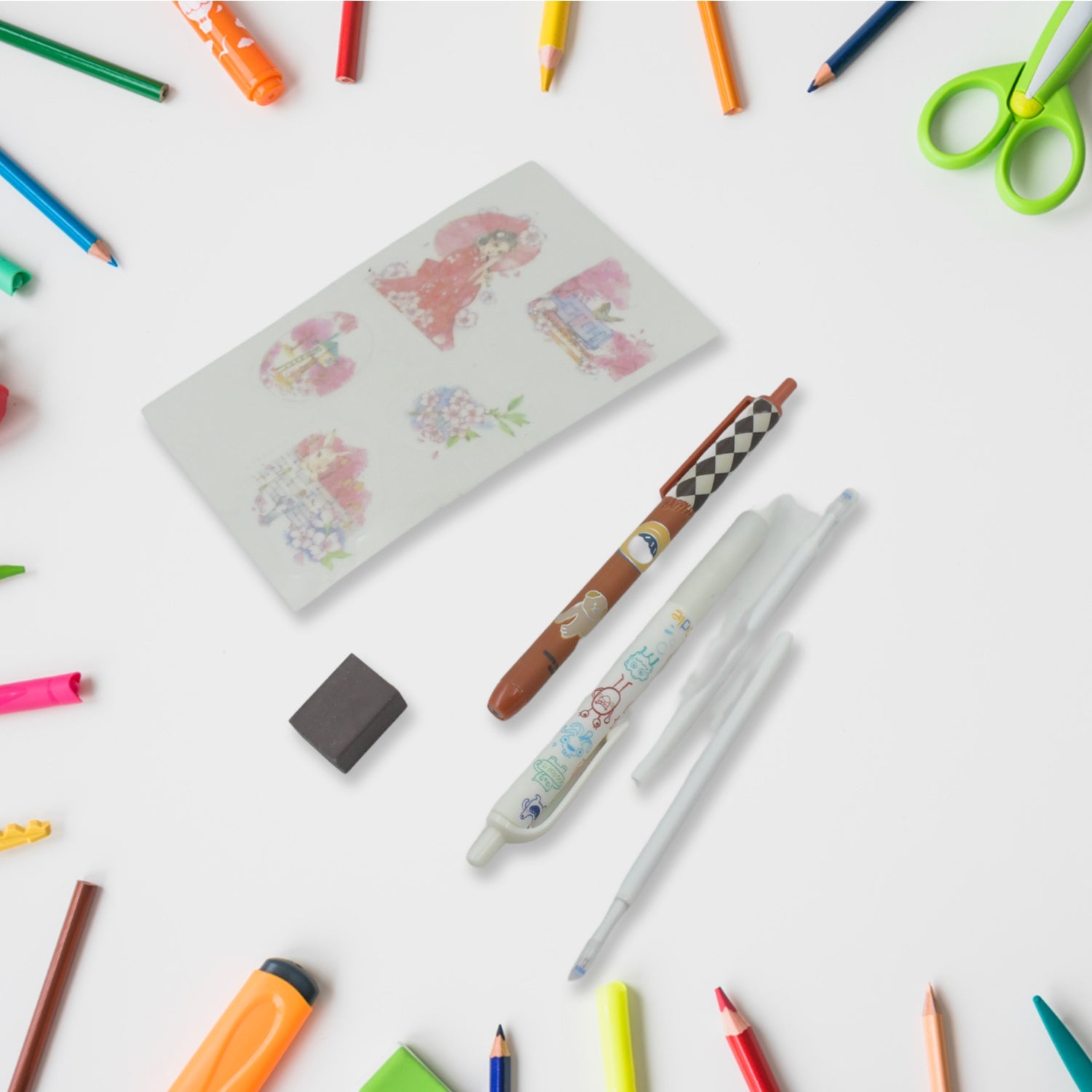 Cartoon Stationery Box Cartoon Design School Box Book , diary , Pen , Eraser, Sharpner , Sticker & Pen Refill Student Gift School box (1 box)