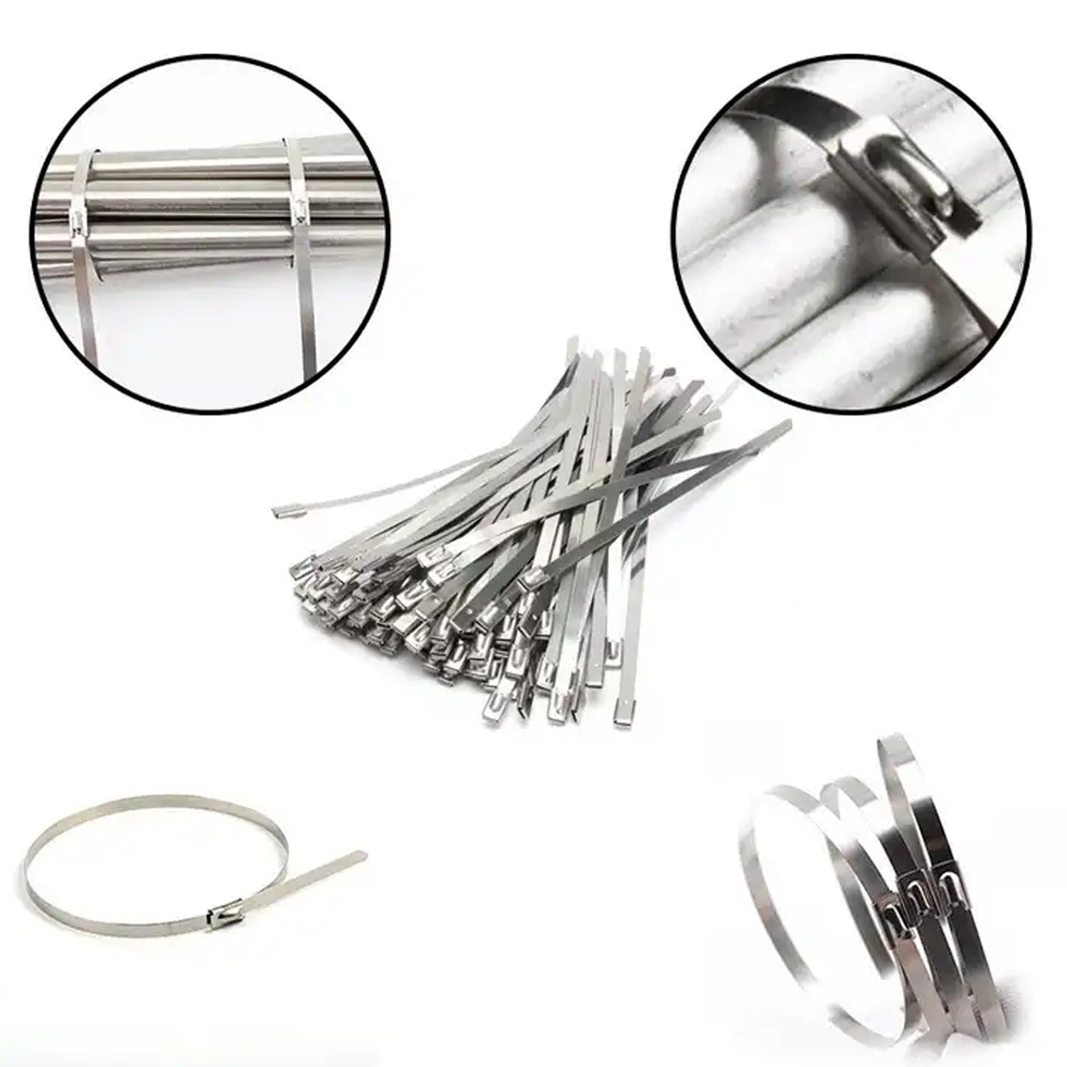 Stainless Steel Cable TIE Used for Solar, Industrial and Home Improvement Multipurpose HIGH Strength, Self-Locking Zip Ties, Multi-purpose Tie, Portable Rustproof 100Pcs Wide Application Zip Tie Set for Building ( 4.6x200MM & 4.6x100MM / 100 pcs Set)