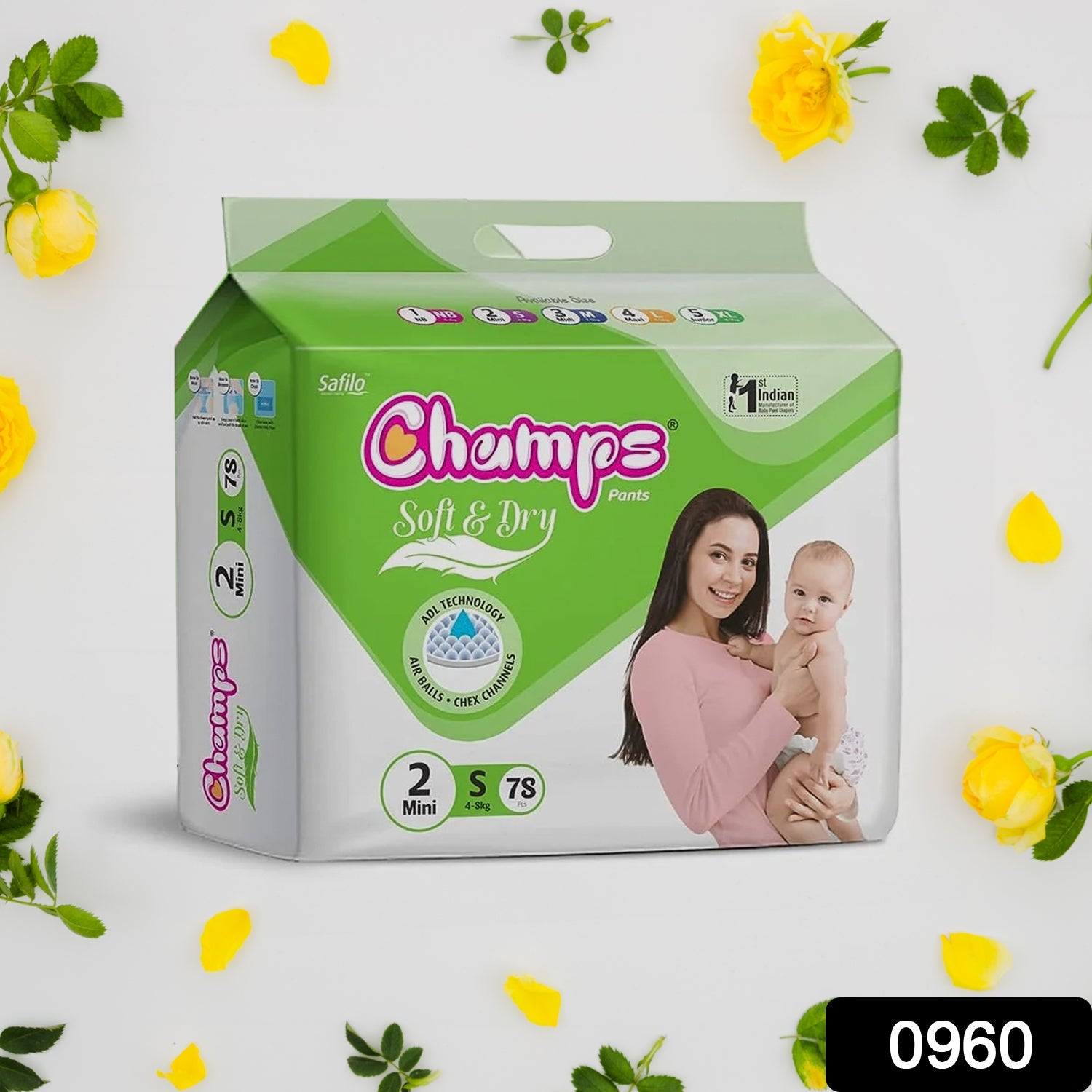 0960 Champs Soft and Dry Baby Diaper Pants 78 Pcs (Small Size S78)