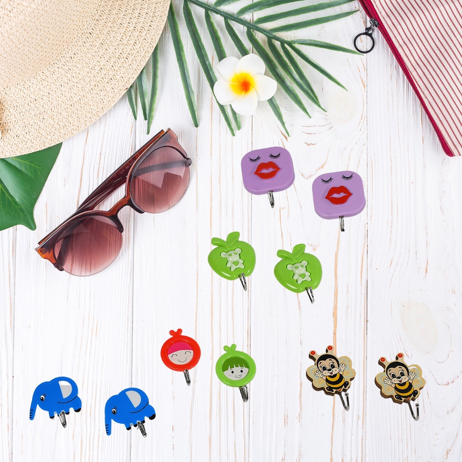 4497 Mix Design Strong Adhesive Hook Wall Hooks High Quality Premium Hook For Home , Office , & Multiuse Hook ( Set of 10 )