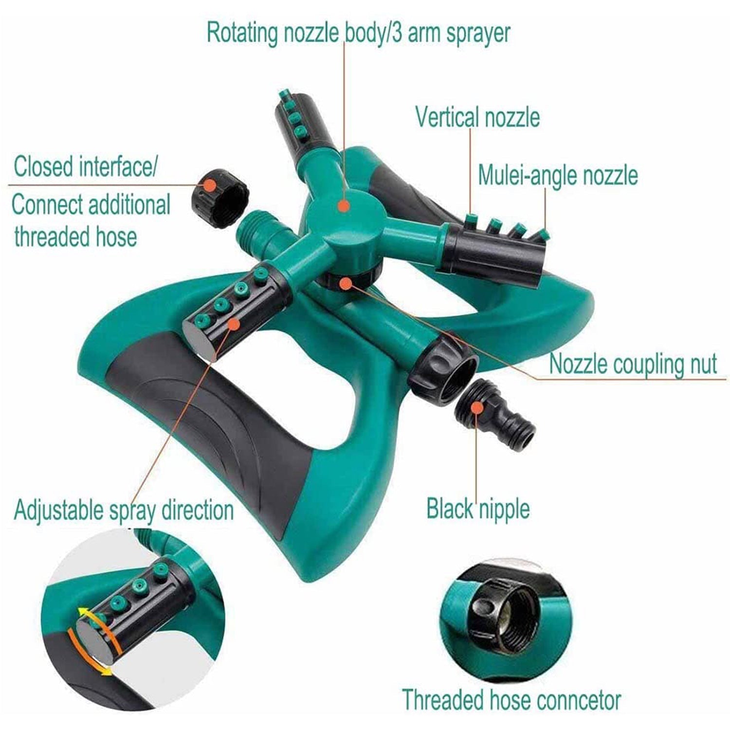 7482 360 Degree 3 Arm Sprinkler for Watering Garden and Lawn Irrigation Yard Water Sprayer