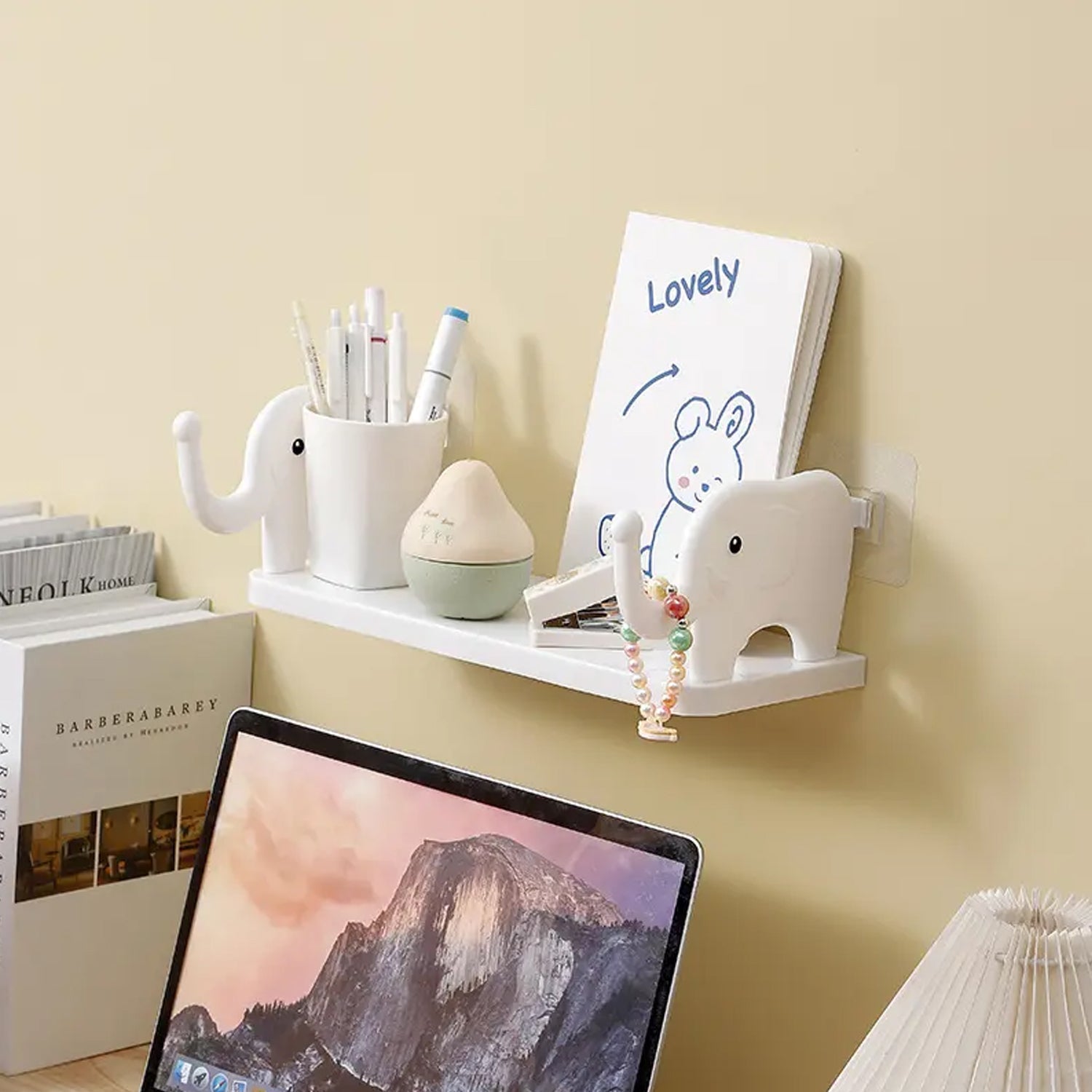 9272 MULTIFUNCTIONAL ELEPHANT SHAPED STORAGE SHELF, NO PUNCHING WALL MOUNTED MINI STORAGE RACK, CREATIVE CUTE ELEPHANT SHELF ORGANIZER FOR KITCHEN BATHROOM BEDROOM STUDY