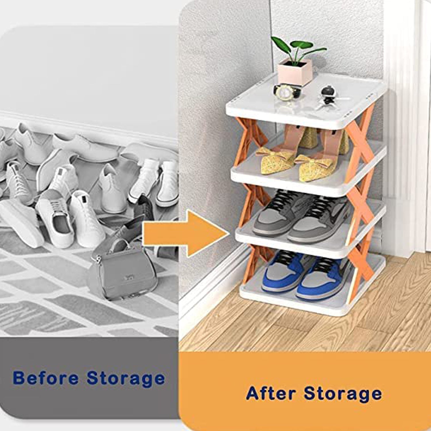 9054A 6 LAYER SHOE RACK DESIGN LIGHTWEIGHT ADJUSTABLE PLASTIC FOLDABLE SHOE CABINET STORAGE PORTABLE FOLDING SPACE SAVING SHOE ORGANIZER HOME AND OFFICE