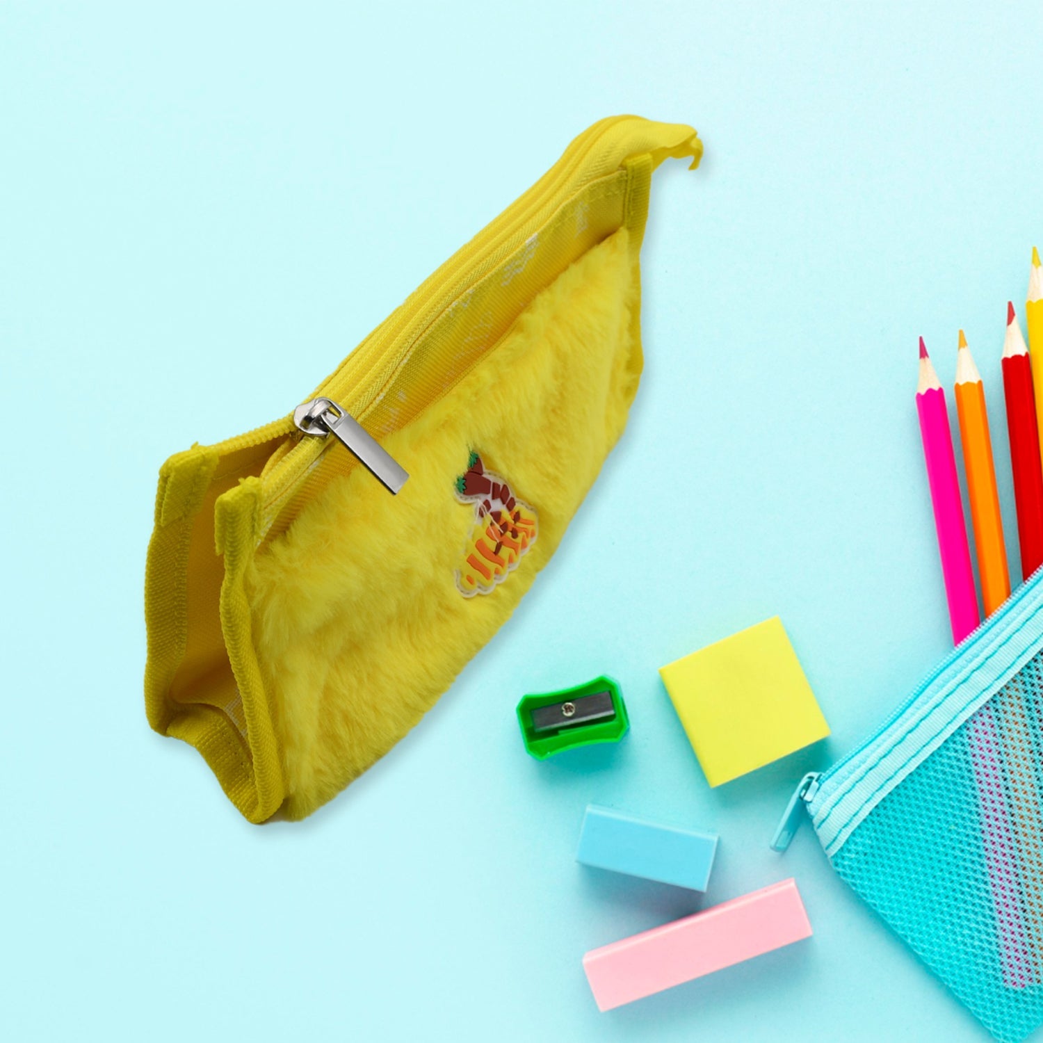 7046 Smart Design Solid Colour Double Pocket Large Capacity with Zipper, Reusable Multipurpose Washable Pouch Pen Pencil Stationary Case Travel, Boys & Girls Pouch with Zip for Travel, School, Stationary (2 Pocket)