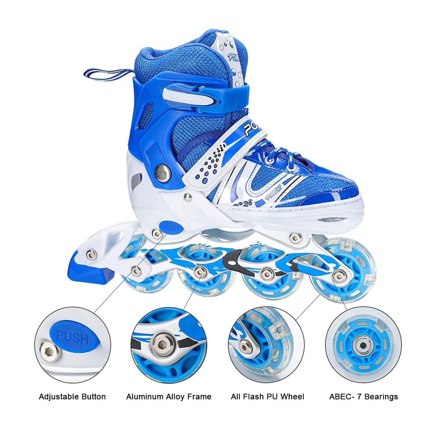 7554 Inline Skates With Led Flashing Light Wheel With Adjustable Length Skate Premium High Quality Skates Pair (Roller Skate , Skating)