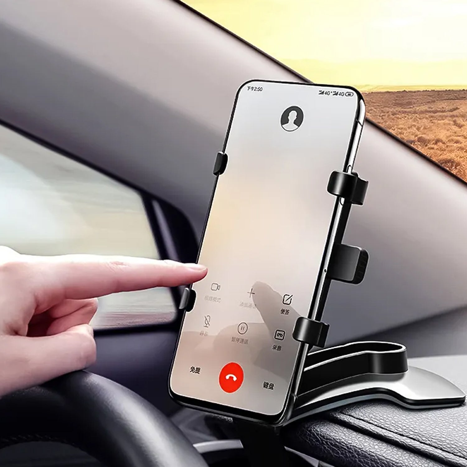 6948 Car Phone Holder Clip Mount 360 Degree Rotation Dashboard Rear View Mirror Sun Visor Smartphone HUD Navigation Fold Stand Plastic Black Compatible For All Smart Phones