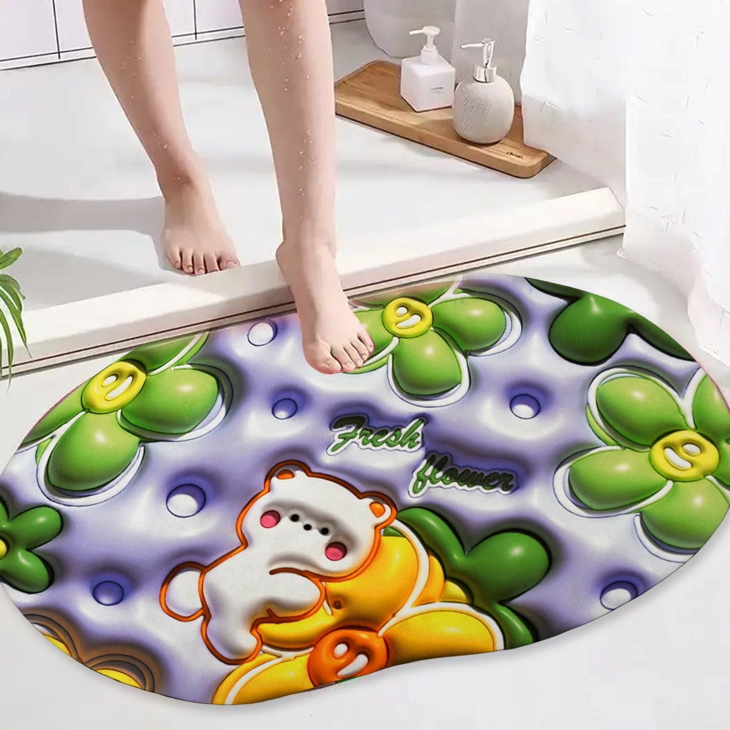 4598 3D Visual Anti-Slip Absorbent Mat New Soft Super Absorbent Floor Mats, Cute Flowers Shower Drying Bathroom Mat