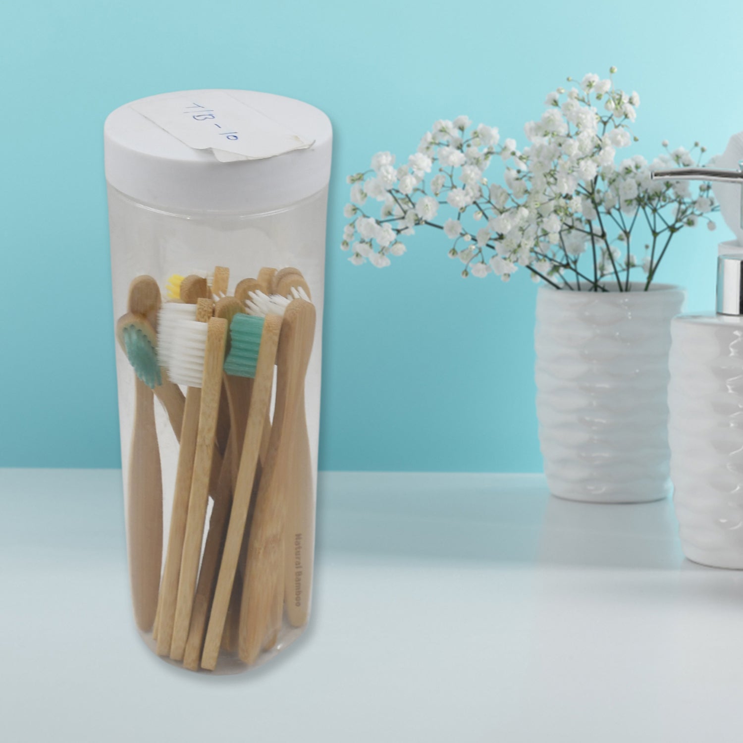 13084 Bamboo Wooden Toothbrush Soft Toothbrush Wooden Child Bamboo Biodegradable Toothbrush, Manual Toothbrush for Adult, Kids (15 pcs set / With Round Box)