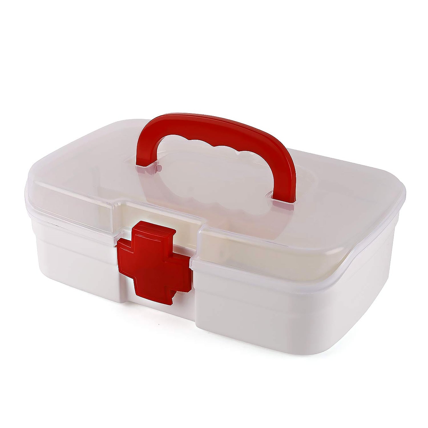 12980 3 Compartment Medical Box, 1 Piece, Indoor Outdoor Medical Utility, Medicine Storage Box, Detachable Tray Medical Box Multi Purpose Regular Medicine, First Aid Box with Handle, Transparent Lid & Color Box