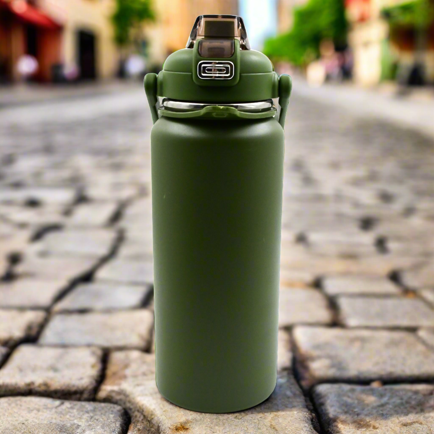 13039 Stainless Steel Water Bottle with Straw, Strap & Handle Vacuum Insulated Thermos Flask Double-Walled Coffee Thermos Flask Leak-proof Water Bottle for Sports, Fitness, Gym (1500ML)