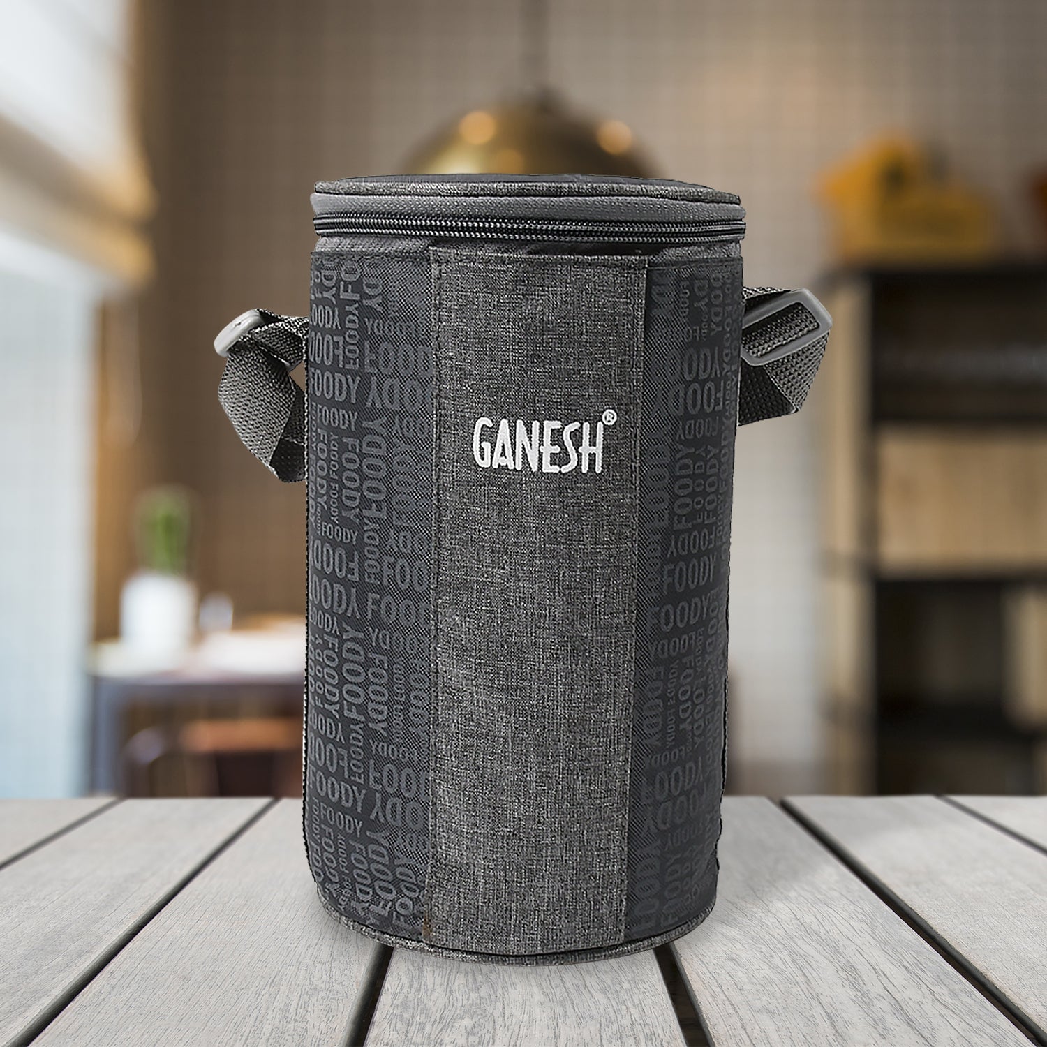 8717 Ganesh 4In1 Tiffin Box-Lunch Box | 3 Stainless Steel Containers 300 Ml Approx & Plastic Salad Container 200 Ml Approx| Plastic lid Box | Round Zip Bag | Leak Proof | Microwave Safe for Office, College and School for Men, Women