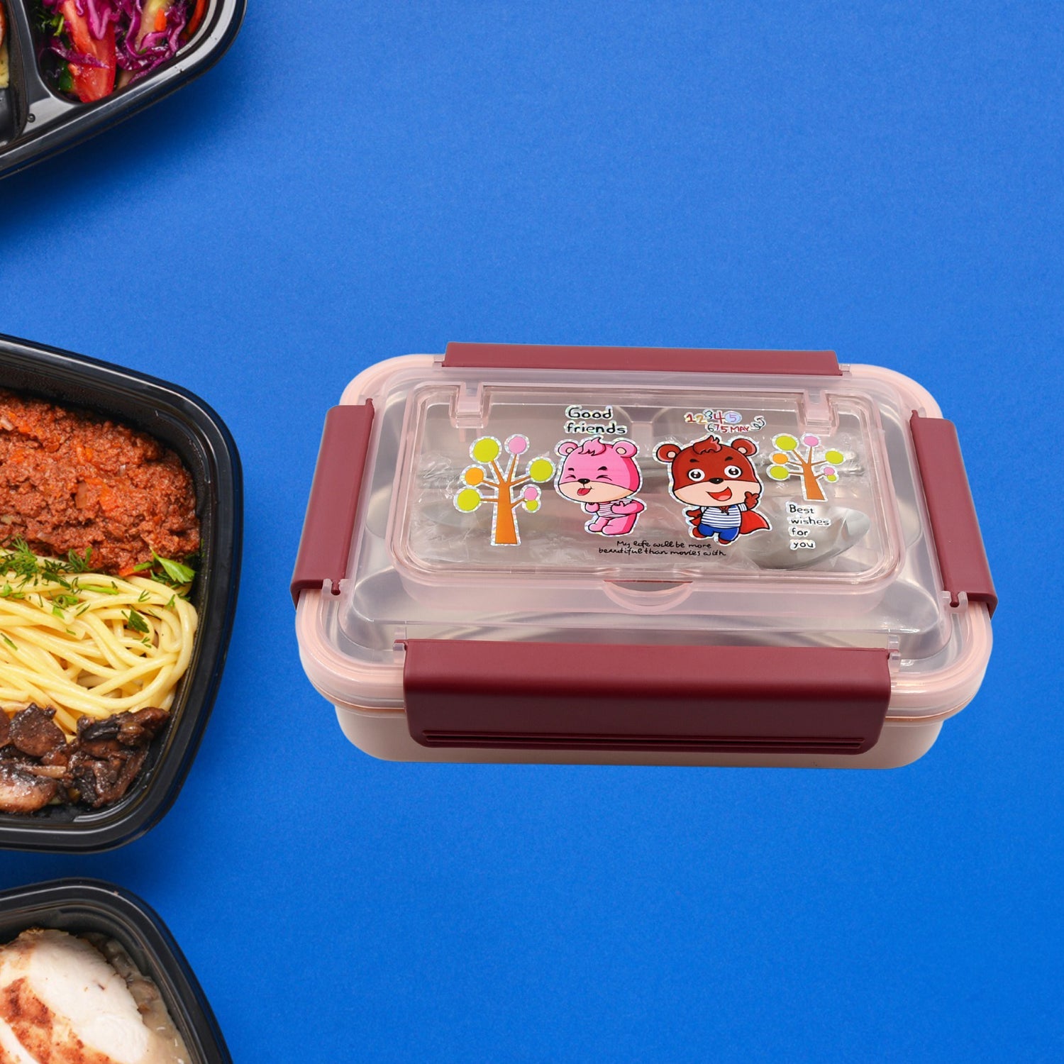 5954 Food‑Safe Materials Kids Lunch Box With steel Spoon & chopsticks Compartment is Designed Made of 304 Stainless Steel Easy to Clean for School for Camping for Work for Home, Office