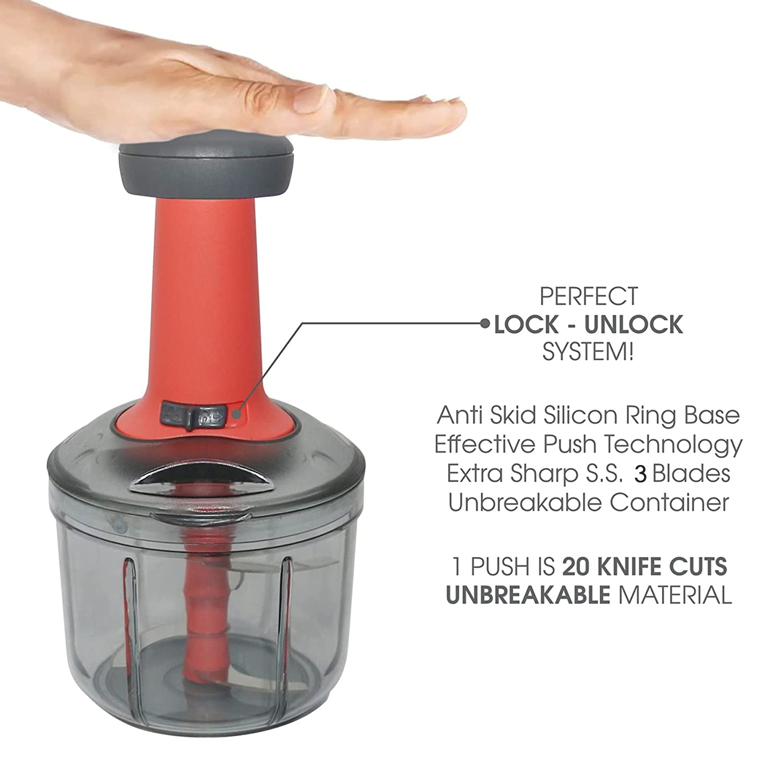 5901 Matte Finish Manual Hand Press Chopper for Kitchen, Mini Handy & Compact Chopper with 3 Blades for Effortlessly Chopping Vegetables & Fruits for Your Kitchen.