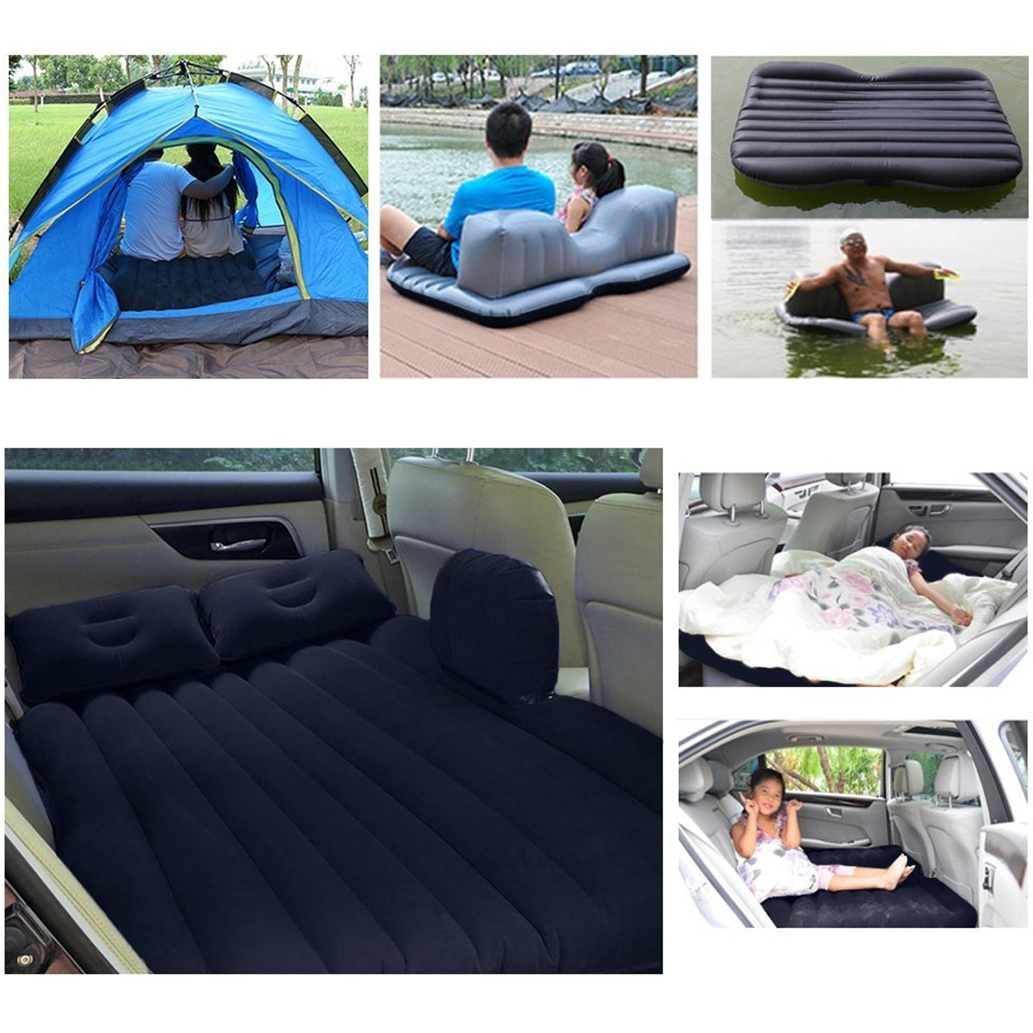 8043 Car Inflatable Bed with 2 Pillows & Air Pump (Portable) For Travel, Camping, Vacation | Polyester Inflatable Travel Car Bed Air Sofa with Two Inflatable Pillow and Air Pump for Car Back Seat, Air Pump Random Colour