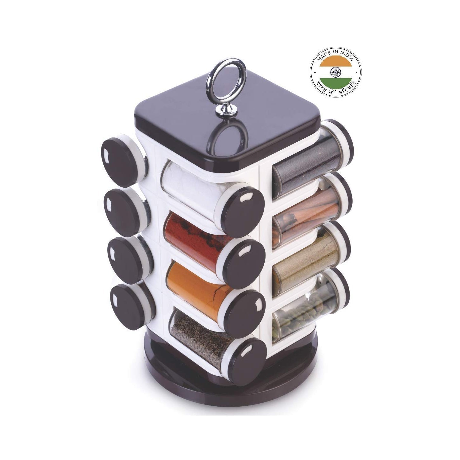 8119 Ganesh Multipurpose Revolving Spice Rack With 16 Pcs Dispenser each 100 ml Plastic Spice ABS Material 1 Piece Spice Set 1 Piece Spice Set (Plastic)
