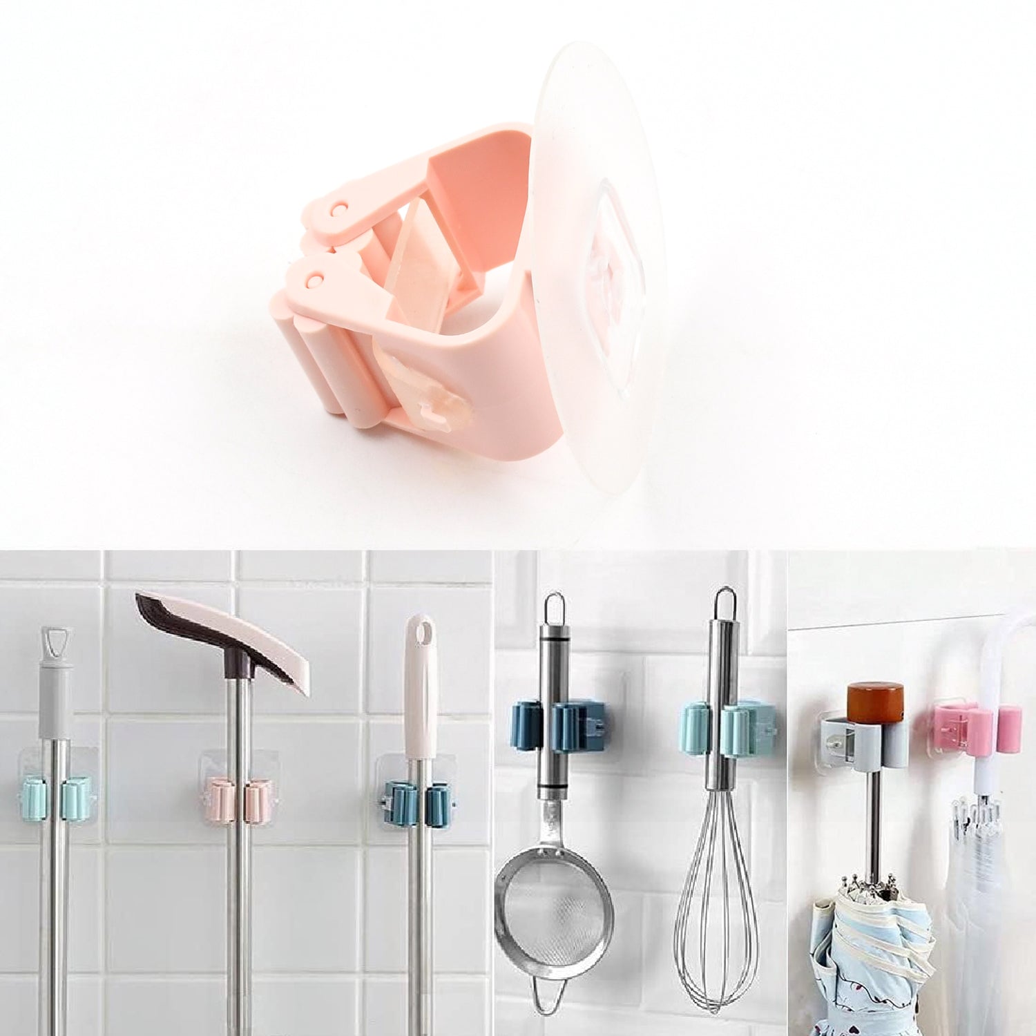 7495 Broom Holder Wall Mounted, Mop and Broom Holder Broom Organizer Grip Clips, No Drilling, Wall Mounted Storage Rack Storage & Organization for Kitchen, Bathroom, Garden (1 Pc)