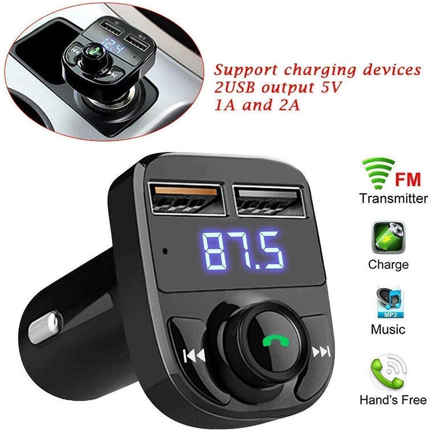 8533 CAR-X8 Bluetooth FM Transmitter Kit for Hands-Free Call Receiver / Music Player / Call Receiver / Fast Mobile Charger Ports for All Smartphones with 3.1A Quick Charge Dual USB Car Charger