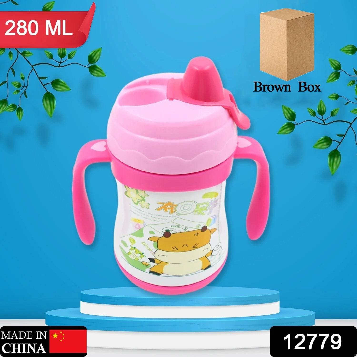 12779 Vacuum Stainless Steel Water Bottle With Carry Handle & Straw Fridge Water Bottle Double Wall, Leak Proof, Rust Proof, Cold & Hot | Leak Proof | Office Bottle | Gym | Home | Kitchen | Hiking | Trekking | Travel Bottle (280 ML)