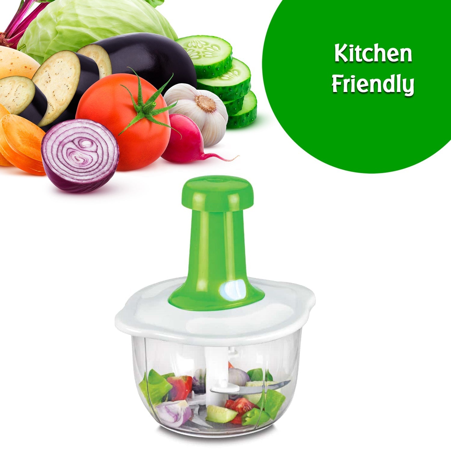 2464 Hand Press Fruits and Vegetable 2 in 1 Push Chopper for Kitchen, 3 Sharp Stainless Steel Blades (1600Ml)