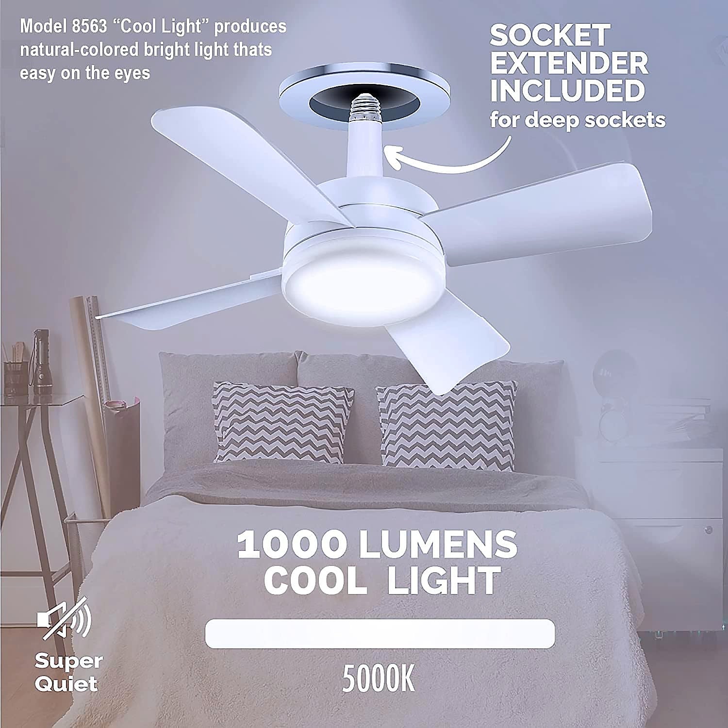 17845 Socket Fan Light Original - Cool Light LED โ Ceiling Fans with Lights and Remote Control, Replacement for Lightbulb - Bedroom, Kitchen, Living Room,1000 Lumens / 5000 Kelvins Cool LEDs (Remote Battery Not Included)