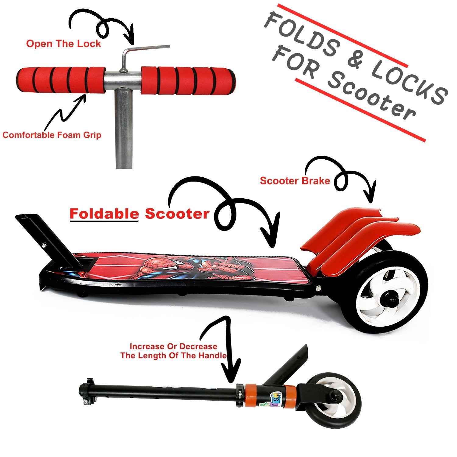 Basic Kids Ride On Leg Push Scooter for Boys and Girls (4 - 8 Years Old Kids) Foldable Scooter Cycle with Height Adjustment for Boys and Girls Multicolor (1 Pc / 2 & 3 Wheel)