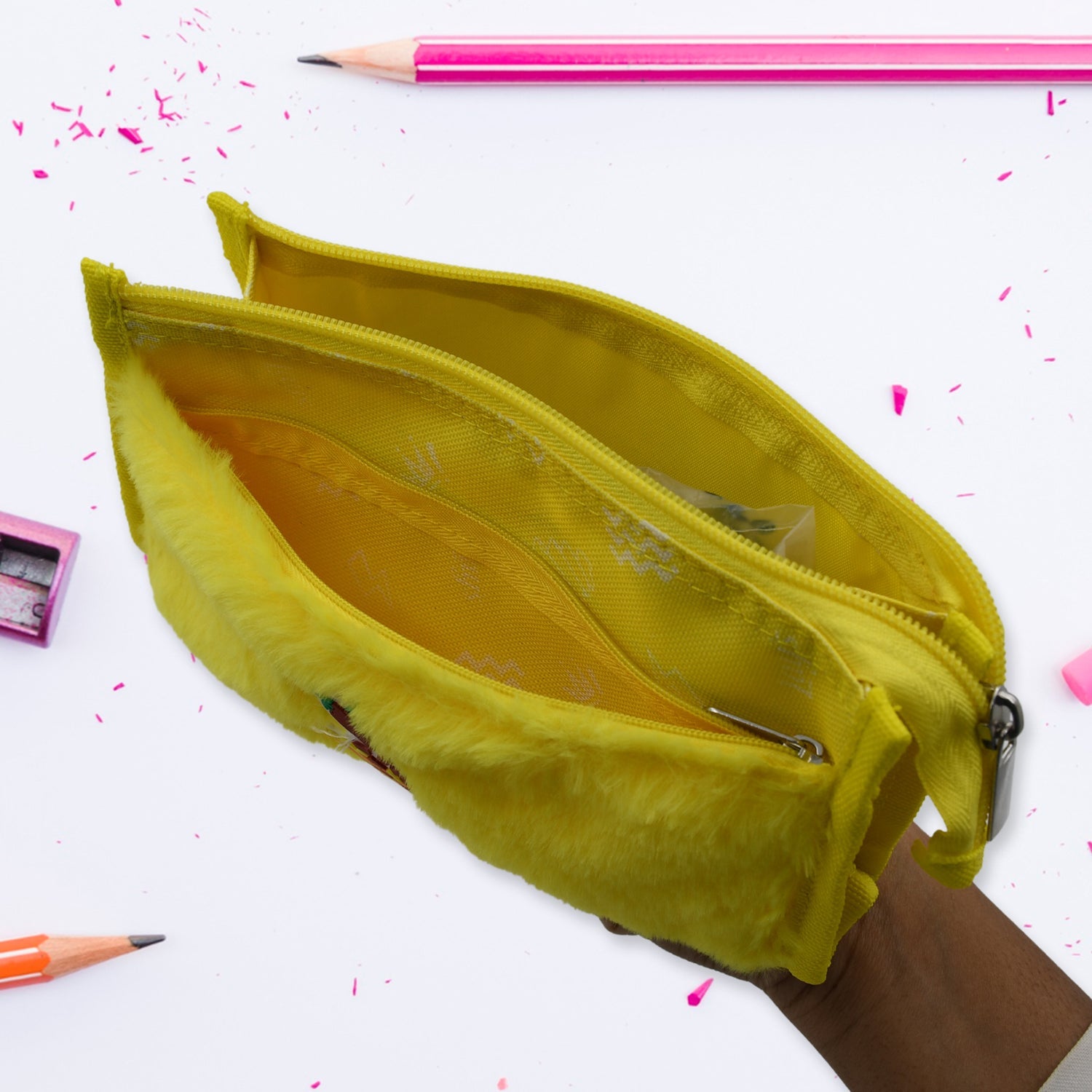 7046 Smart Design Solid Colour Double Pocket Large Capacity with Zipper, Reusable Multipurpose Washable Pouch Pen Pencil Stationary Case Travel, Boys & Girls Pouch with Zip for Travel, School, Stationary (2 Pocket)