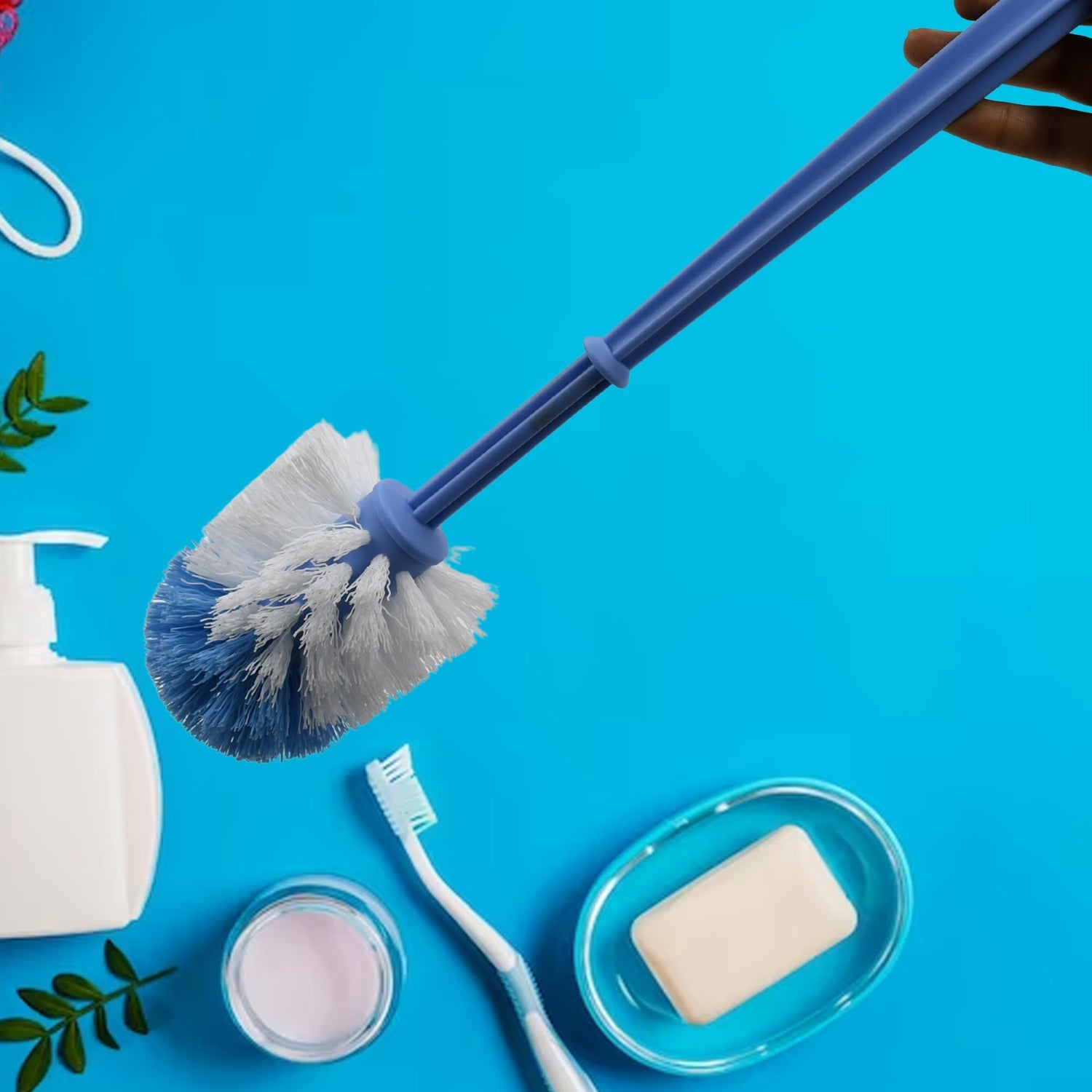 1299 Plastic Round Toilet Cleaner Brush Plastic Bathroom Cleaner - Round Hockey Stick Shape Toilet Brush