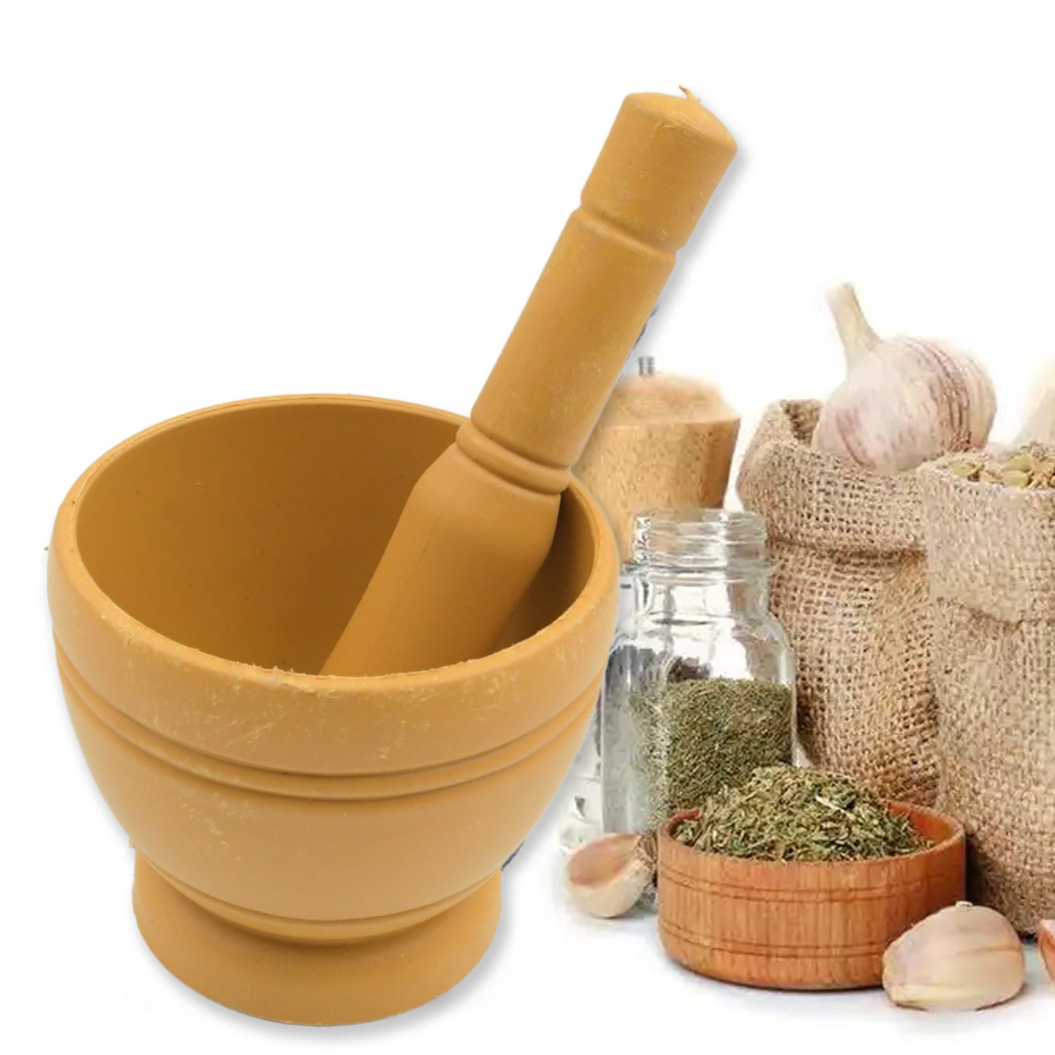 7193 Mortar and Pestle Set for Spices, Okhli Masher, Khalbatta, Kharal, Mixer, Natural & Traditional Grinder and Musal, Well Design for Kitchen, Home, Herb