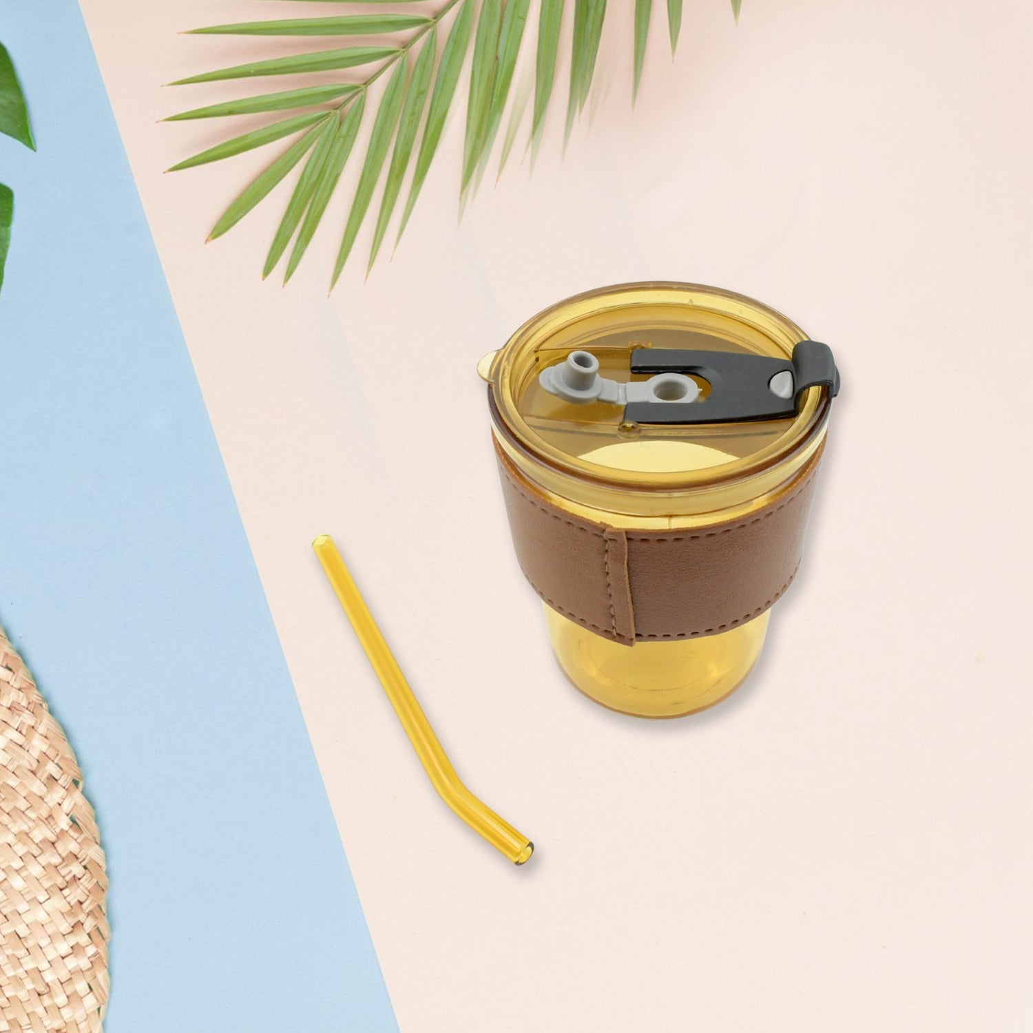 5887 Home Glass Coffee Mug/Tea Cup with Glass Straw and Leakproof Lid Travel Friendly Cups with Heatproof Sleeves