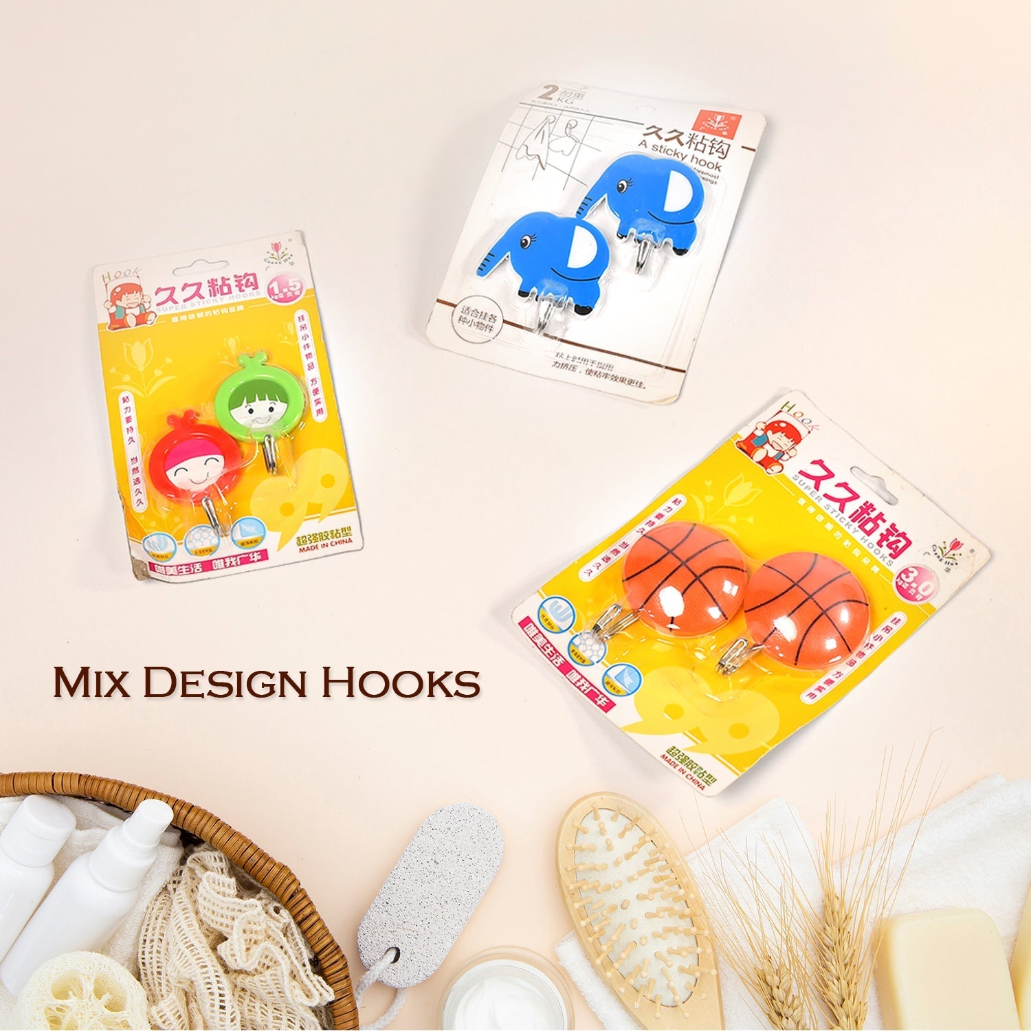 4497 Mix Design Strong Adhesive Hook Wall Hooks High Quality Premium Hook For Home , Office , & Multiuse Hook ( Set of 10 )