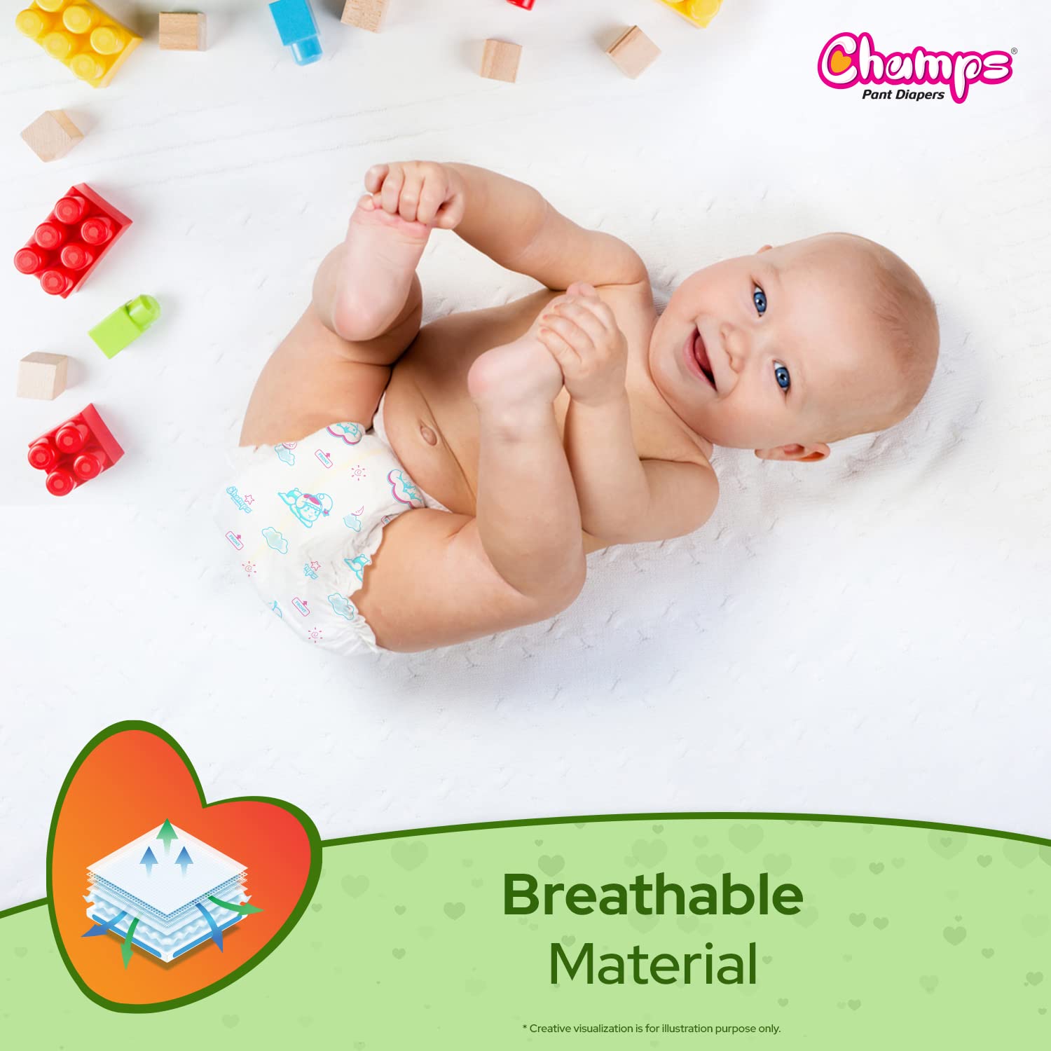 0960 Champs Soft and Dry Baby Diaper Pants 78 Pcs (Small Size S78)