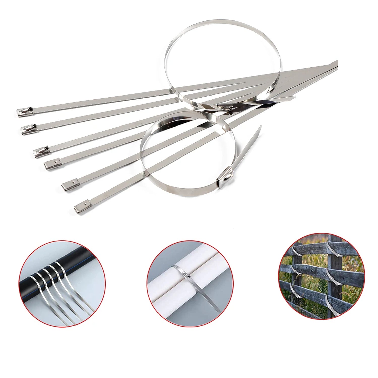 Stainless Steel Cable TIE Used for Solar, Industrial and Home Improvement Multipurpose HIGH Strength, Self-Locking Zip Ties, Multi-purpose Tie, Portable Rustproof 100Pcs Wide Application Zip Tie Set for Building ( 4.6x200MM & 4.6x100MM / 100 pcs Set)