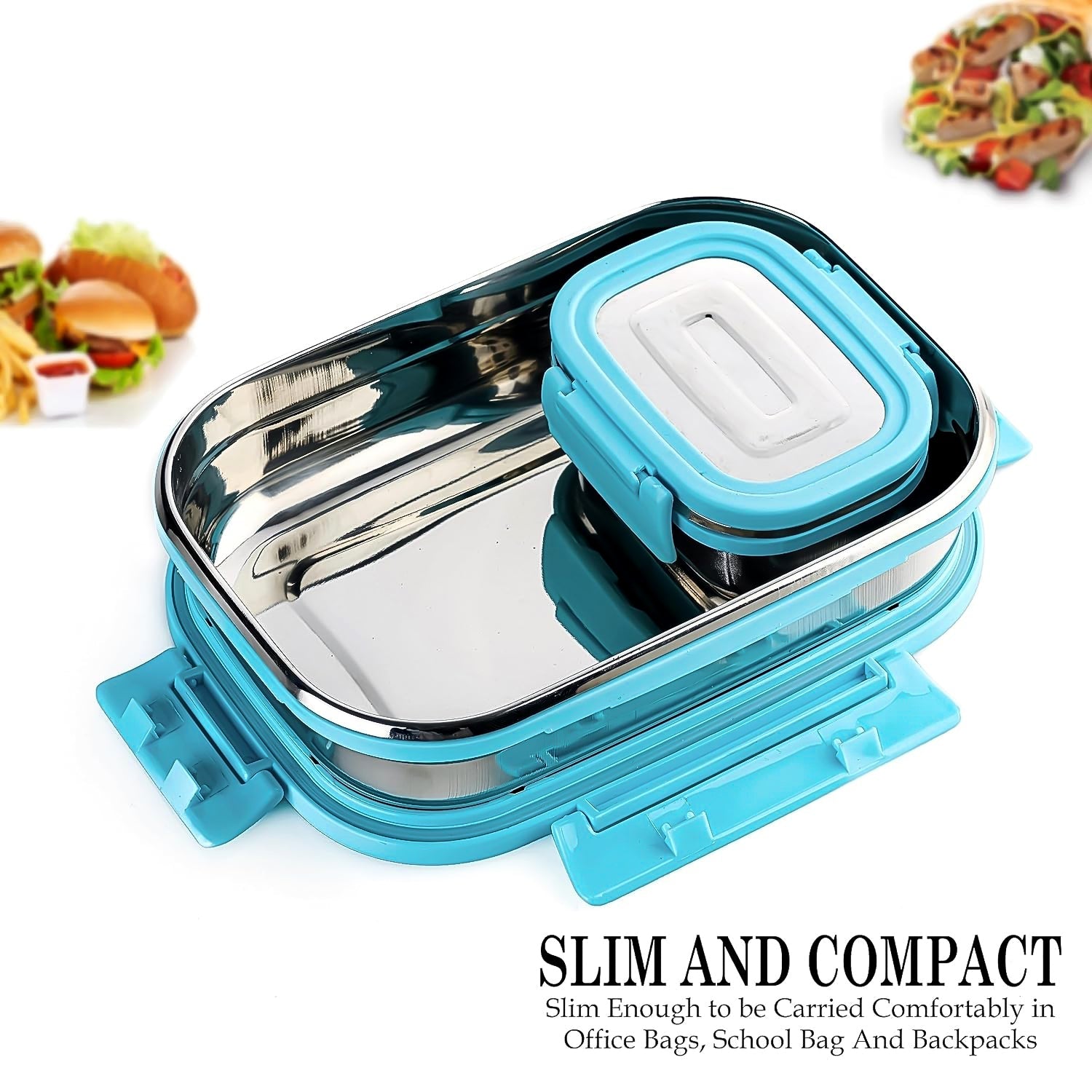 Premium Stainless Steel Lunch Box for Kid, 2 Containers Lunch Box, Perfect Size Meal Lunch Box Set for Office, School and Travelling Tiffin Box (1000 ML+ 200 ML Approx)