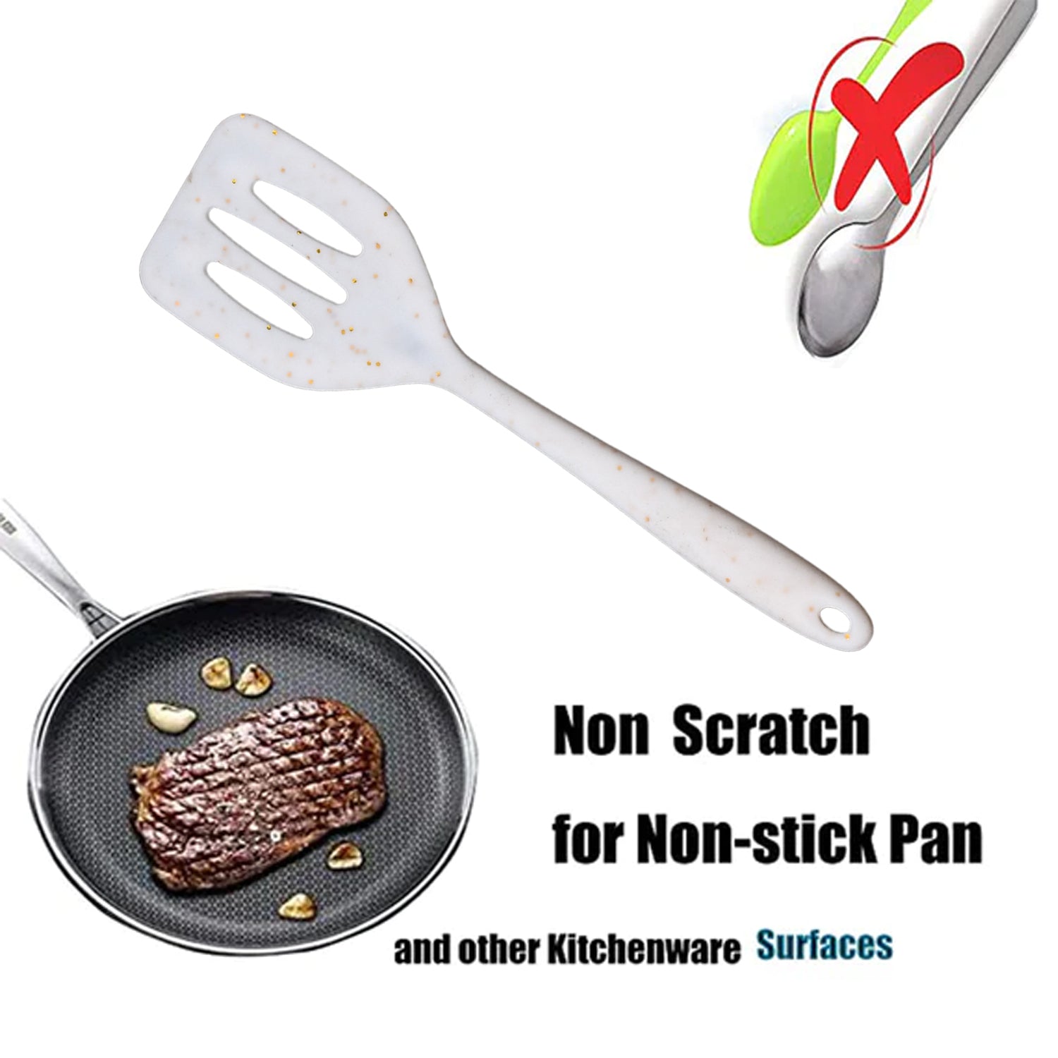 5422 Silicone Turner Spatula/Slotted Spatula High Heat Resistant to 480°F, Hygienic One Piece Design, Non Stick Kitchen Utensil for Fish, Eggs, Pancakes (21cm)