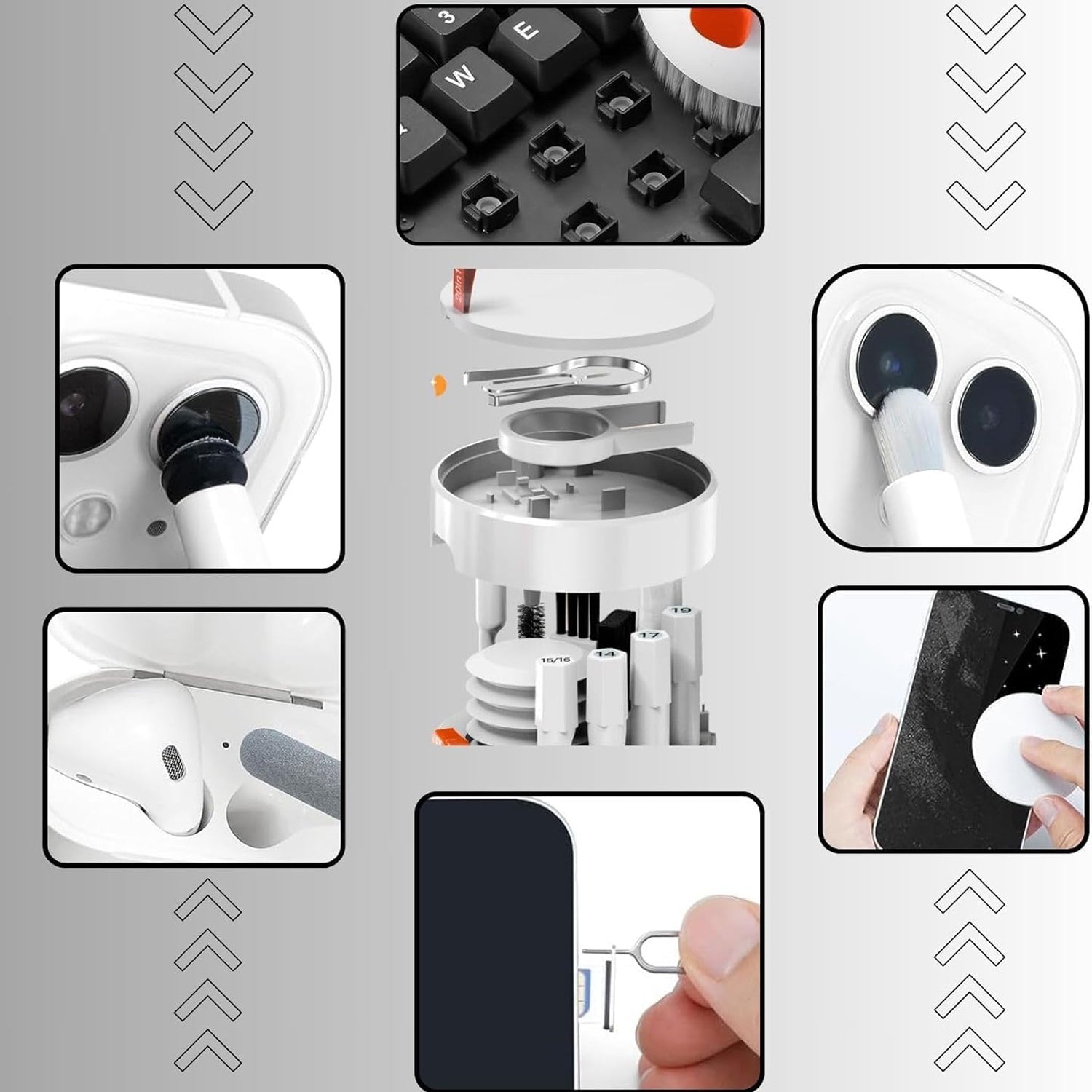 12908 Keyboard Cleaner Kit, 20-in-1 Laptop Phone Screen Cleaning Kit, Keyboard Cleaning Kit with Electronic Cleaning Brush Spray for AirPods Pro, iPad, iPhone Pro, Camera, Computer Cleaning