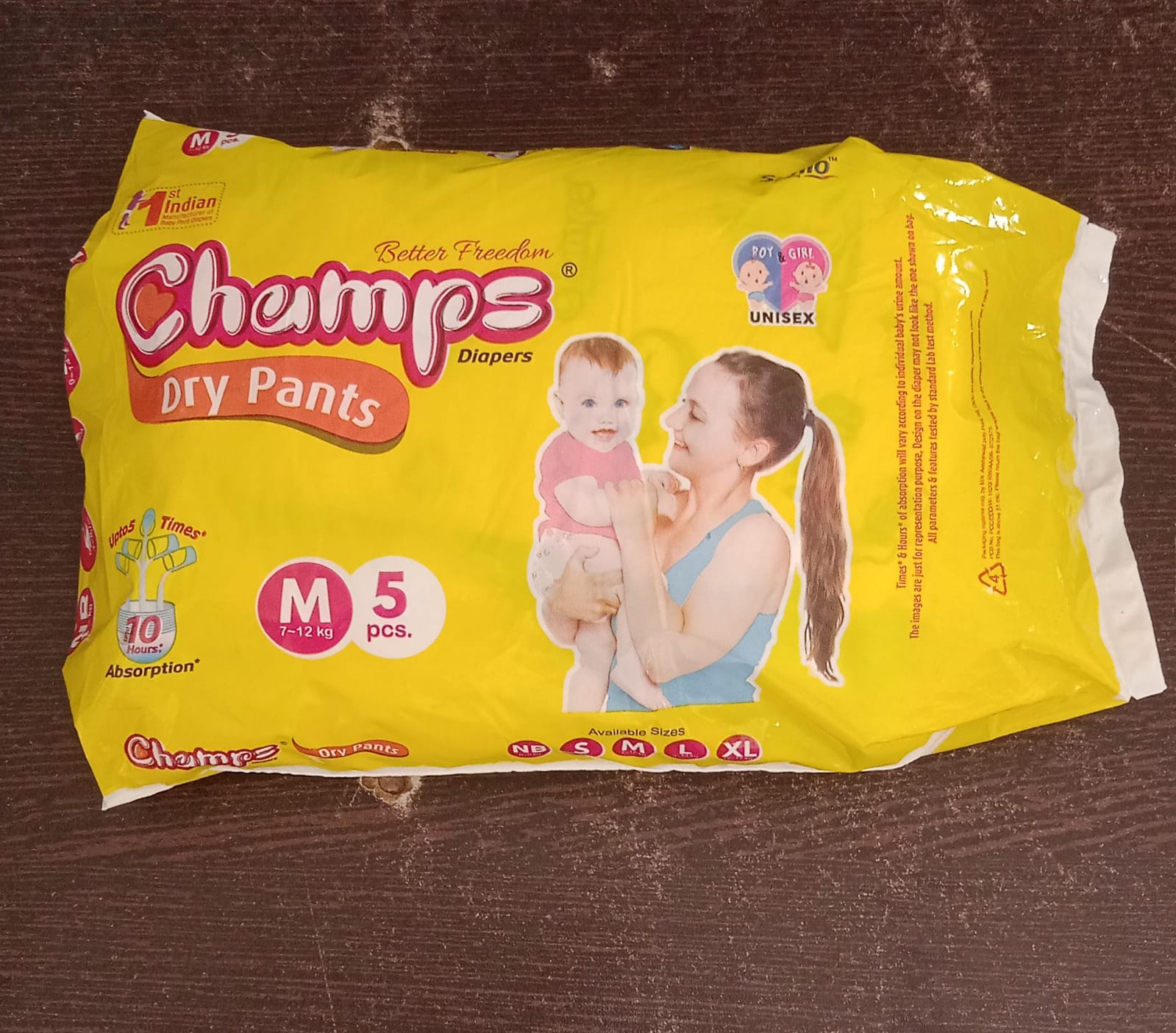 0973 Medium Champs Dry Pants Style Diaper - Medium (5 pcs) Best for Travel Absorption, Champs Baby Diapers, Champs Soft and Dry Baby Diaper Pants (M, 5 Pcs )