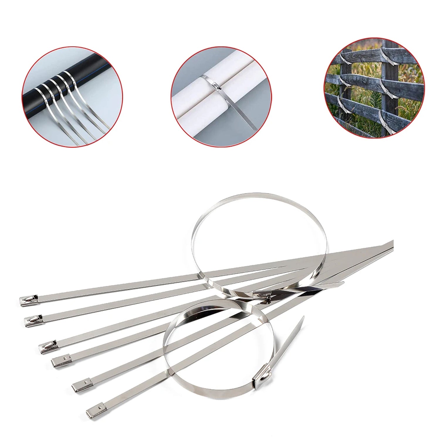 Stainless Steel Cable TIE Used for Solar, Industrial and Home Improvement Multipurpose HIGH Strength, Self-Locking Zip Ties, Multi-purpose Tie, Portable Rustproof 100Pcs Wide Application Zip Tie Set for Building ( 4.6x200MM & 4.6x100MM / 100 pcs Set)
